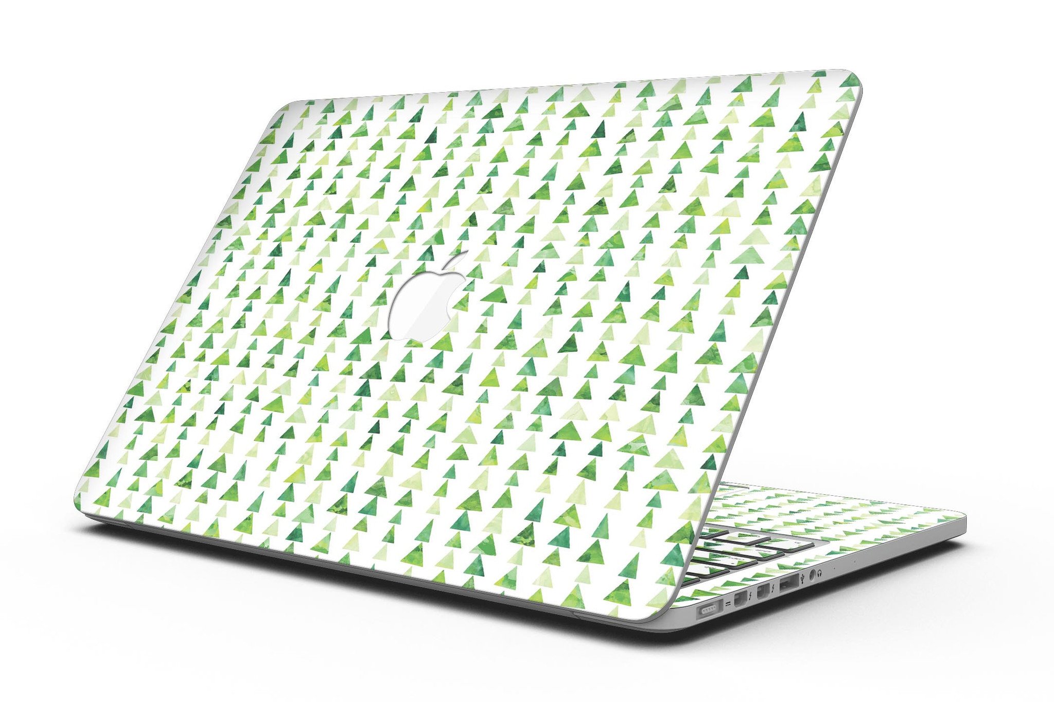 Green Watercolor Triangle Pattern skin for MacBook Pro with Retina Display, showcasing vibrant colors and unique design.