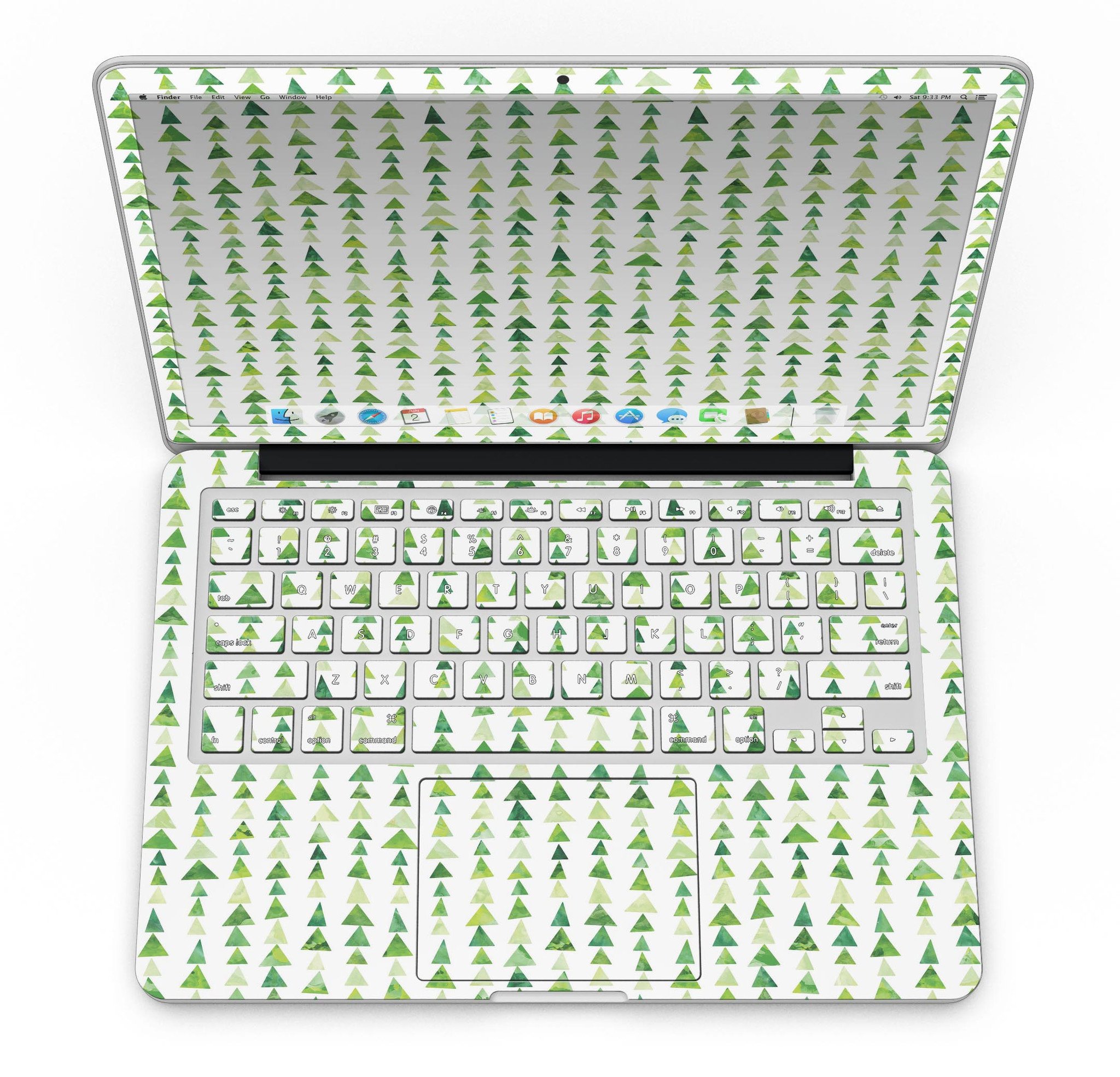 Green Watercolor Triangle Pattern skin for MacBook Pro with Retina Display, showcasing vibrant colors and unique design.