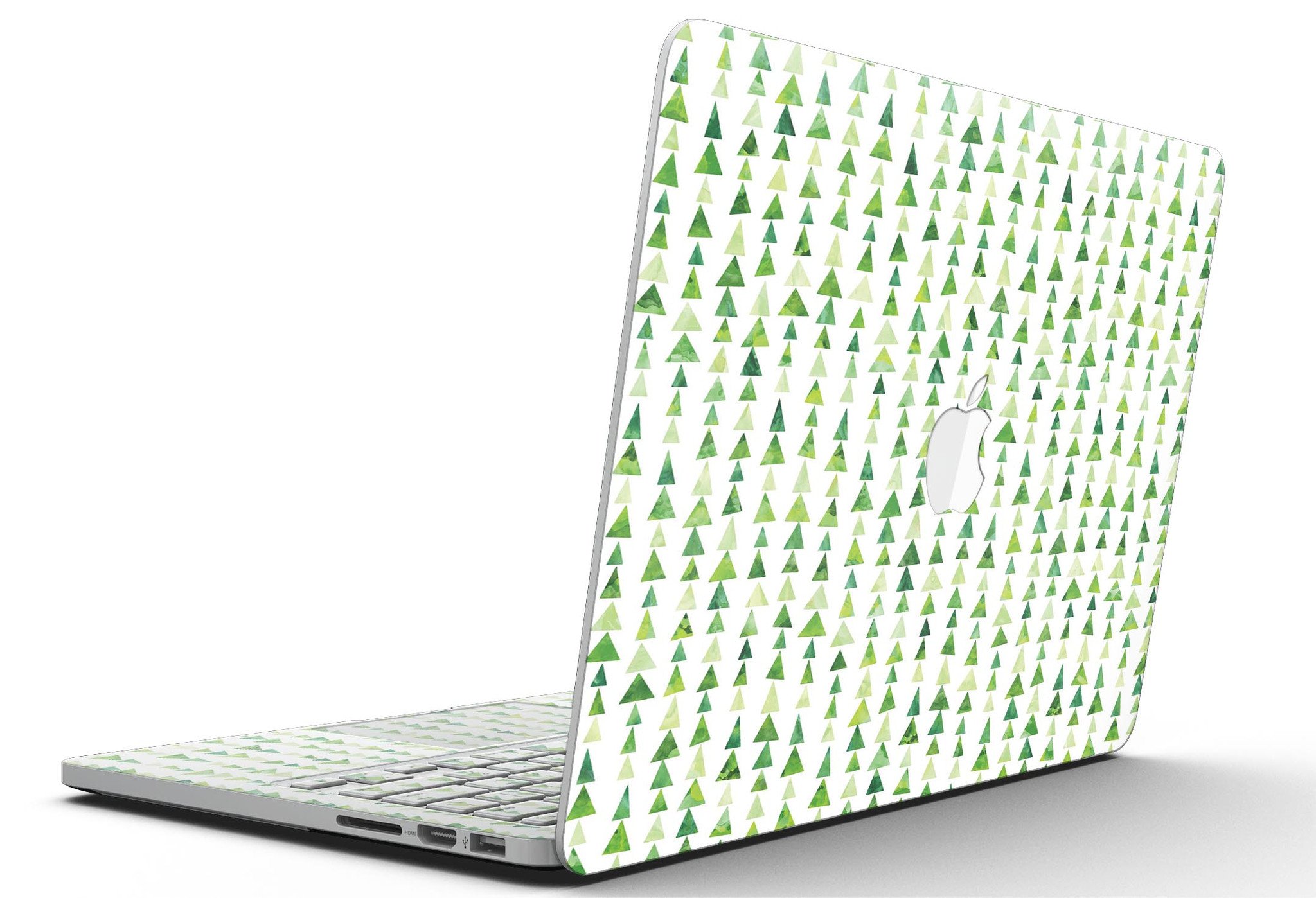 Green Watercolor Triangle Pattern skin for MacBook Pro with Retina Display, showcasing vibrant colors and unique design.