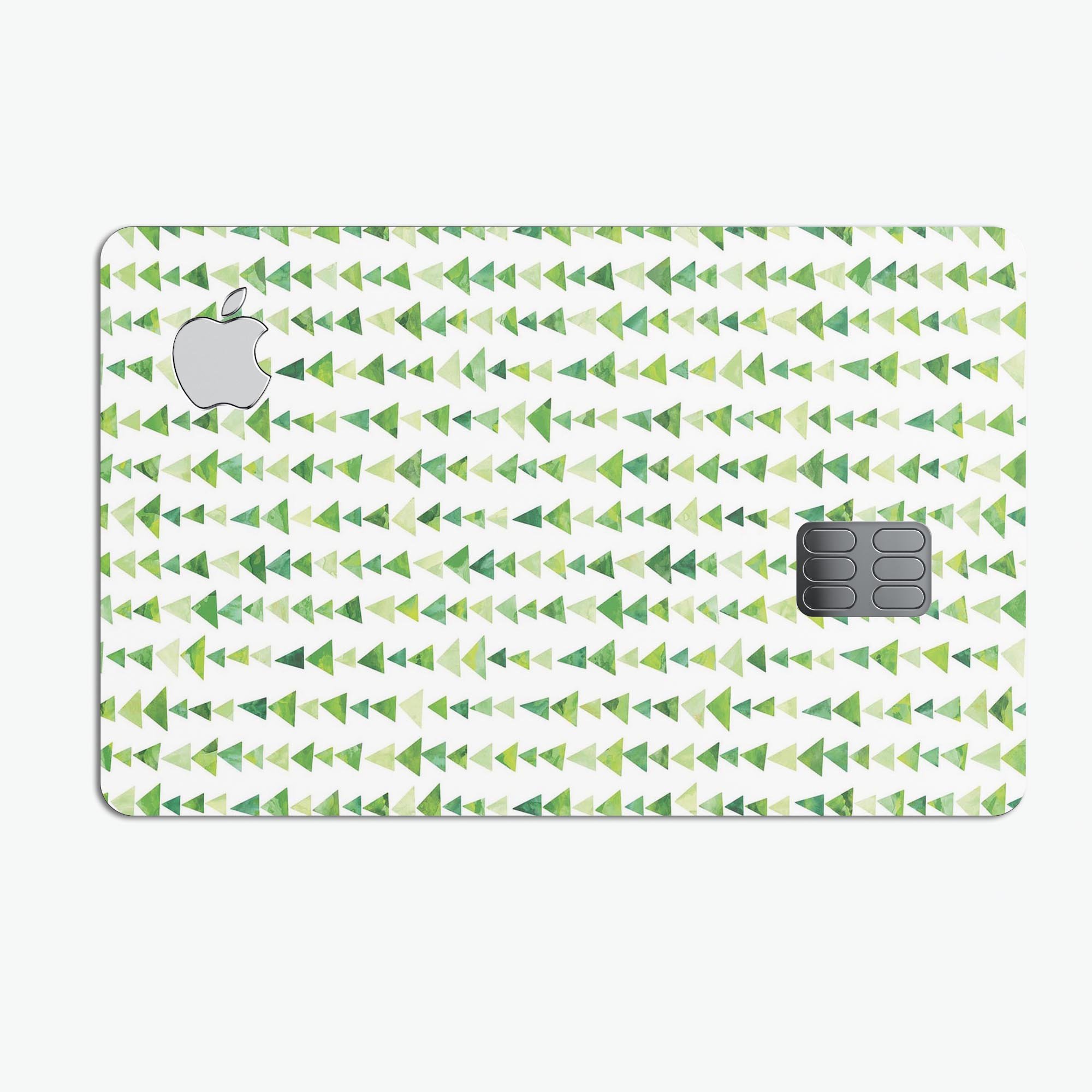 Green Watercolor Triangle Pattern V2 decal for Apple Card, showcasing vibrant colors and premium vinyl material.