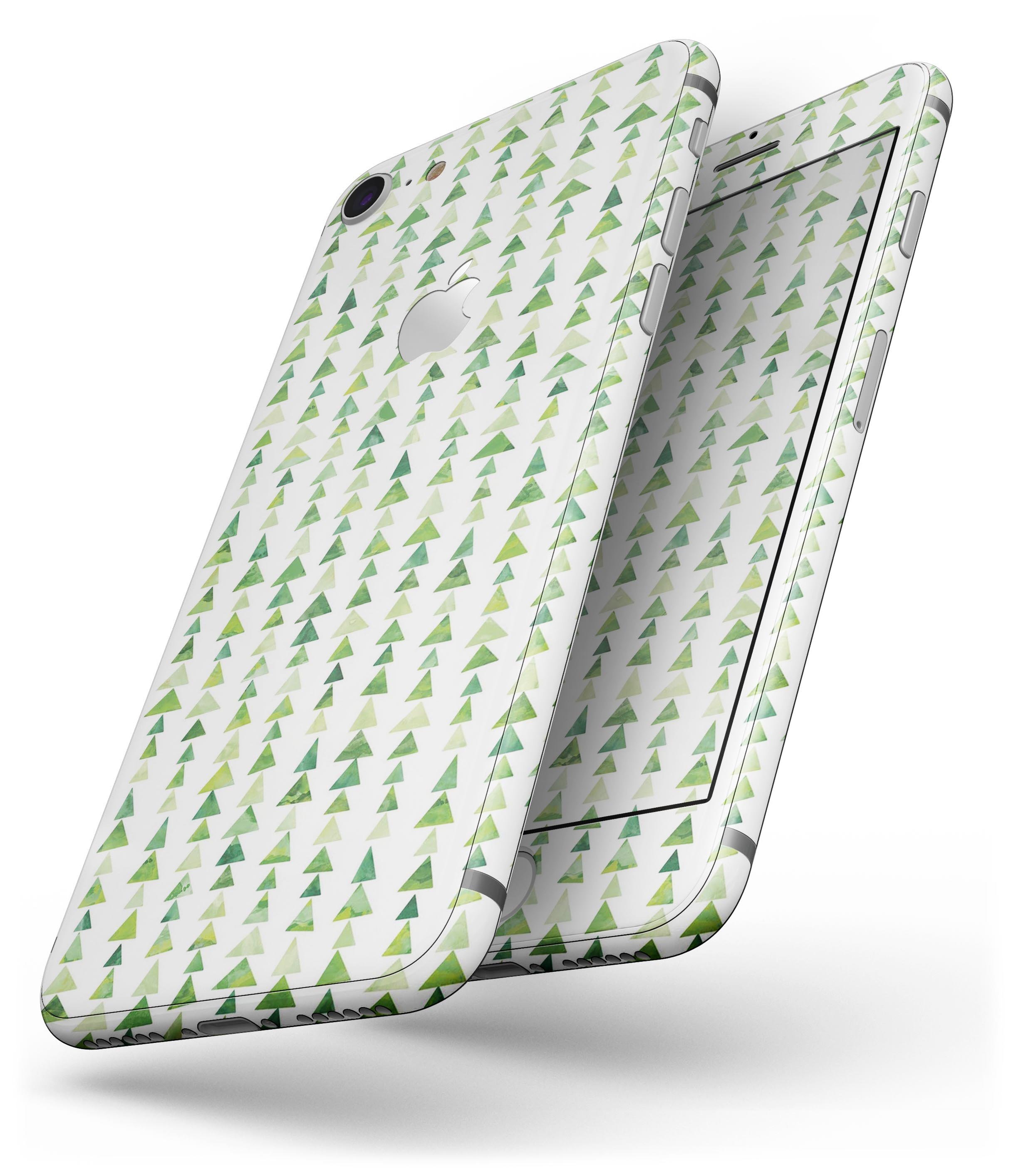 Green Watercolor Triangle Pattern skin for iPhone 8 and 8 Plus, showcasing vibrant colors and unique design.