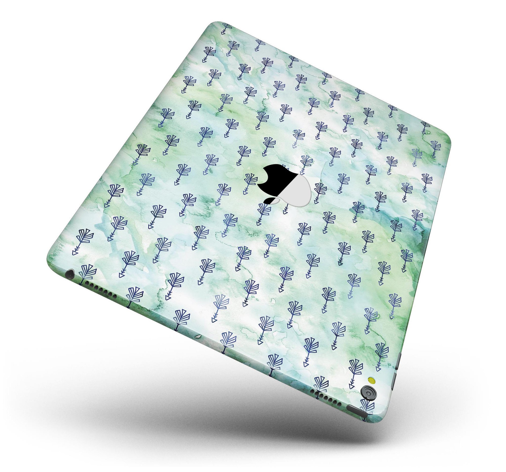 Green Watercolor Tribal Arrow Pattern Full Body Skin for iPad Pro, showcasing vibrant tribal design on a sleek device.