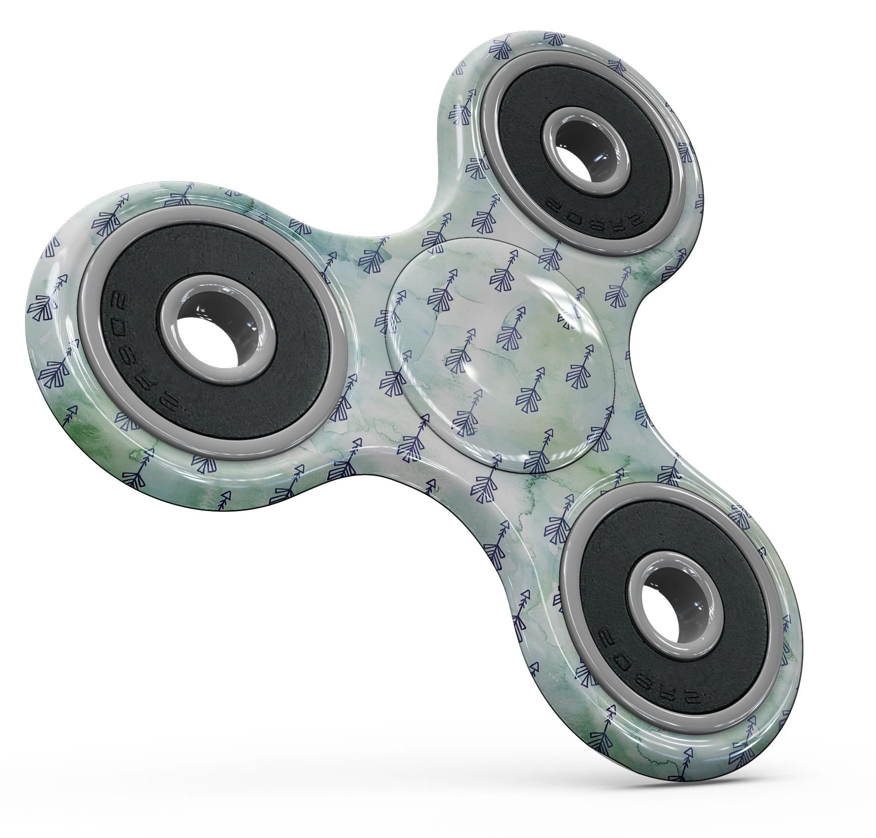 Green Watercolor Tribal Arrow Pattern skin for fidget spinner, showcasing vibrant colors and tribal design.