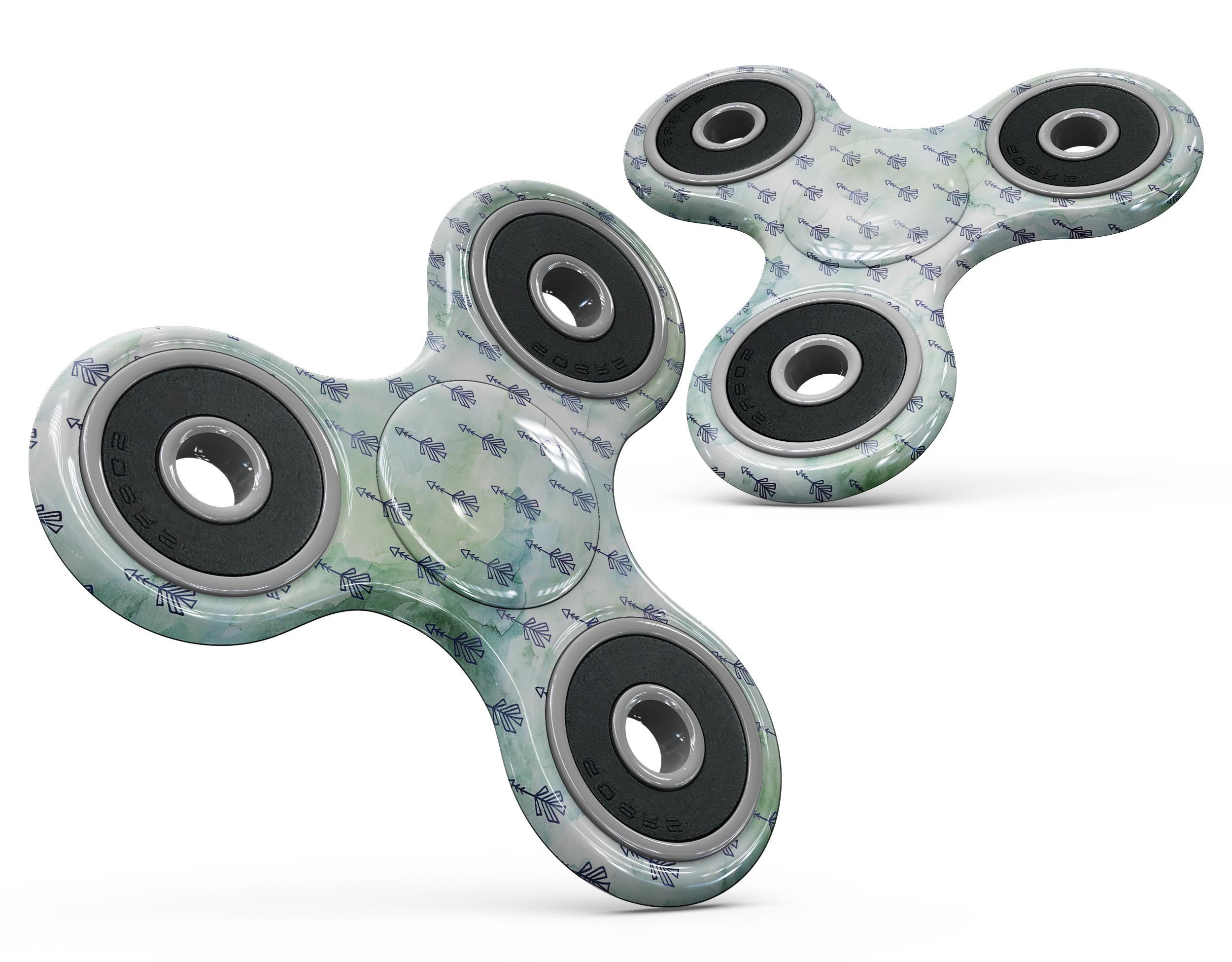 Green Watercolor Tribal Arrow Pattern skin for fidget spinner, showcasing vibrant colors and tribal design.