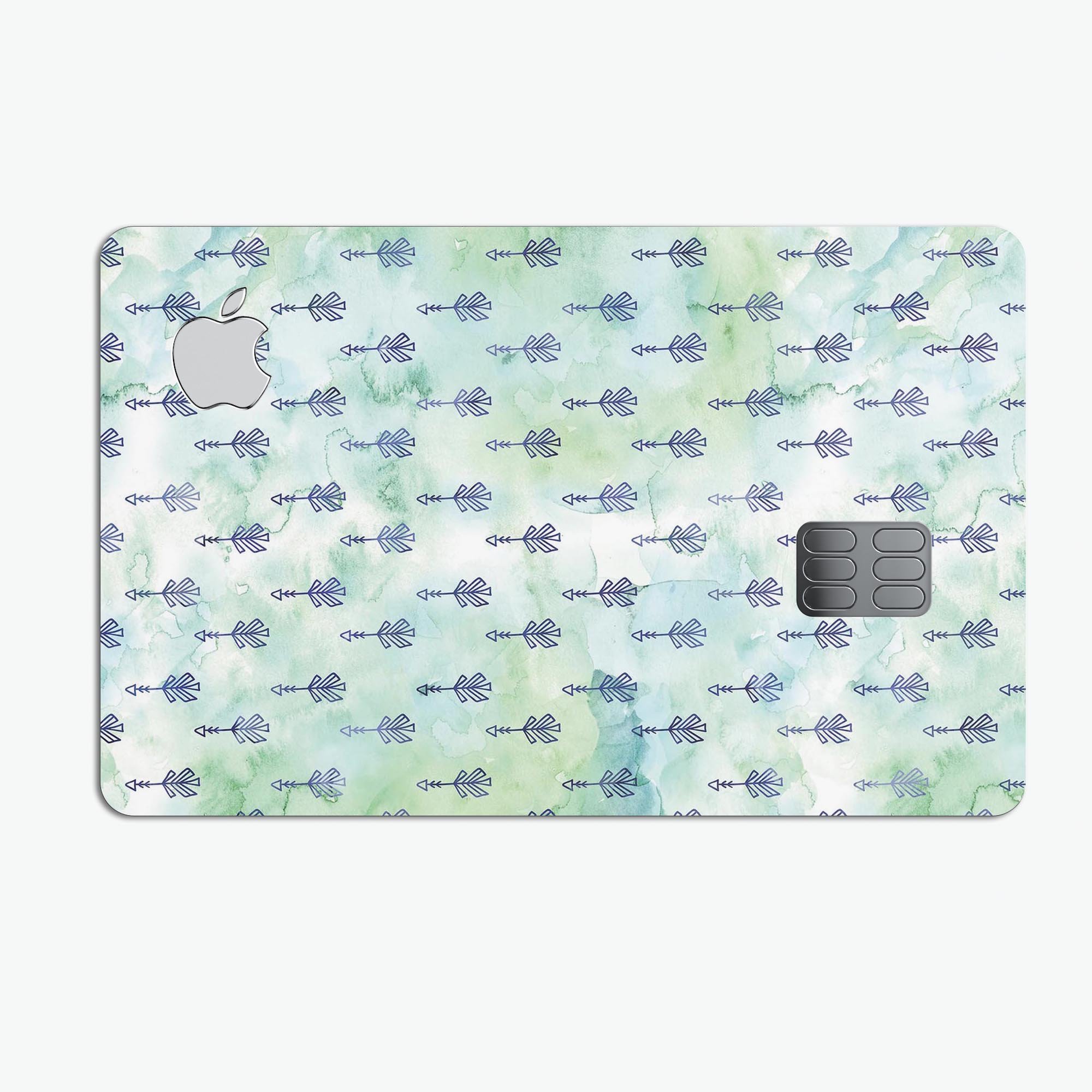 Green Watercolor Tribal Arrow Pattern decal on an Apple Card, showcasing its vibrant design and premium quality.