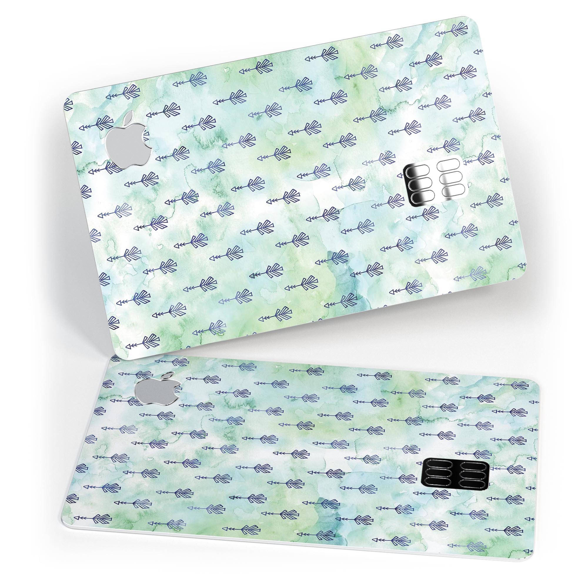 Green Watercolor Tribal Arrow Pattern decal on an Apple Card, showcasing its vibrant design and premium quality.