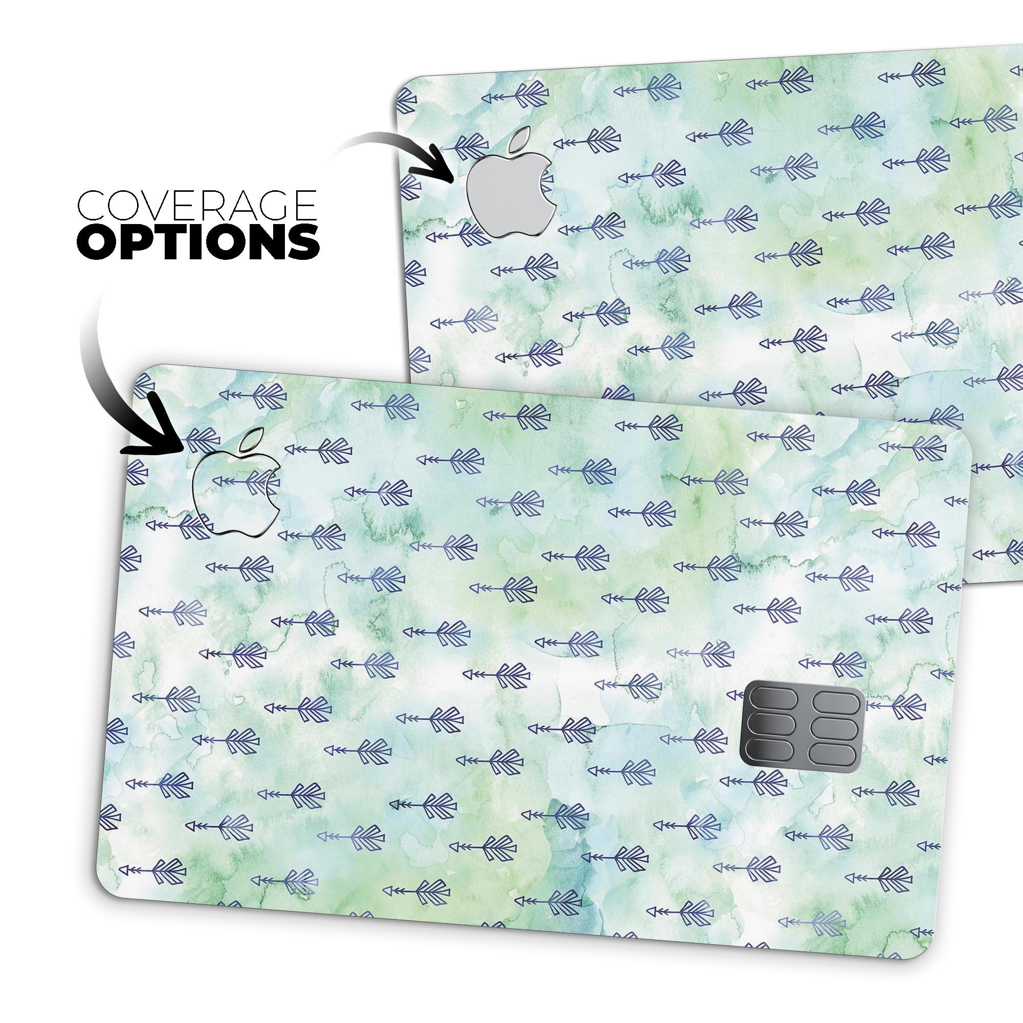 Green Watercolor Tribal Arrow Pattern decal on an Apple Card, showcasing its vibrant design and premium quality.