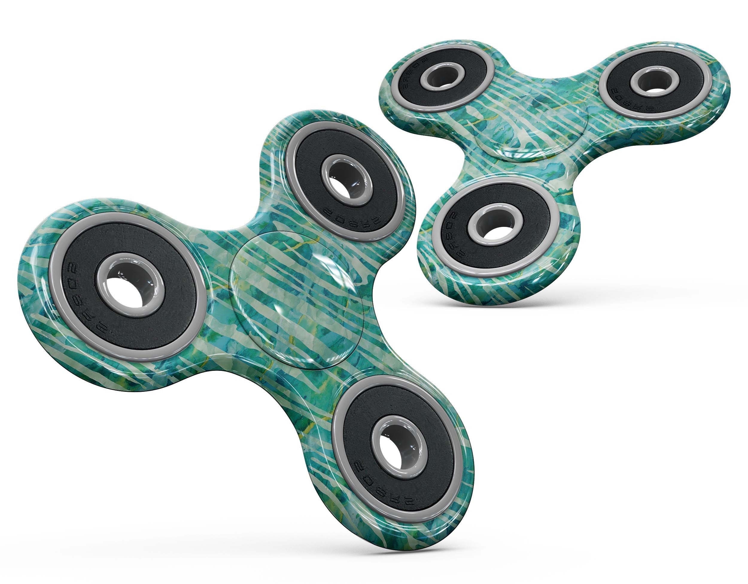 Green Watercolor Woodgrain Full-Body Skin-Kit for fidget spinner, showcasing vibrant colors and woodgrain texture.