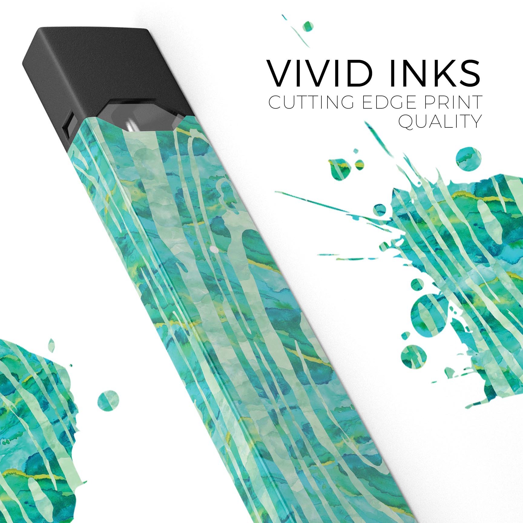 Green Watercolor Woodgrain skin-wrap for JUUL vaping device, showcasing vibrant design and protective features.