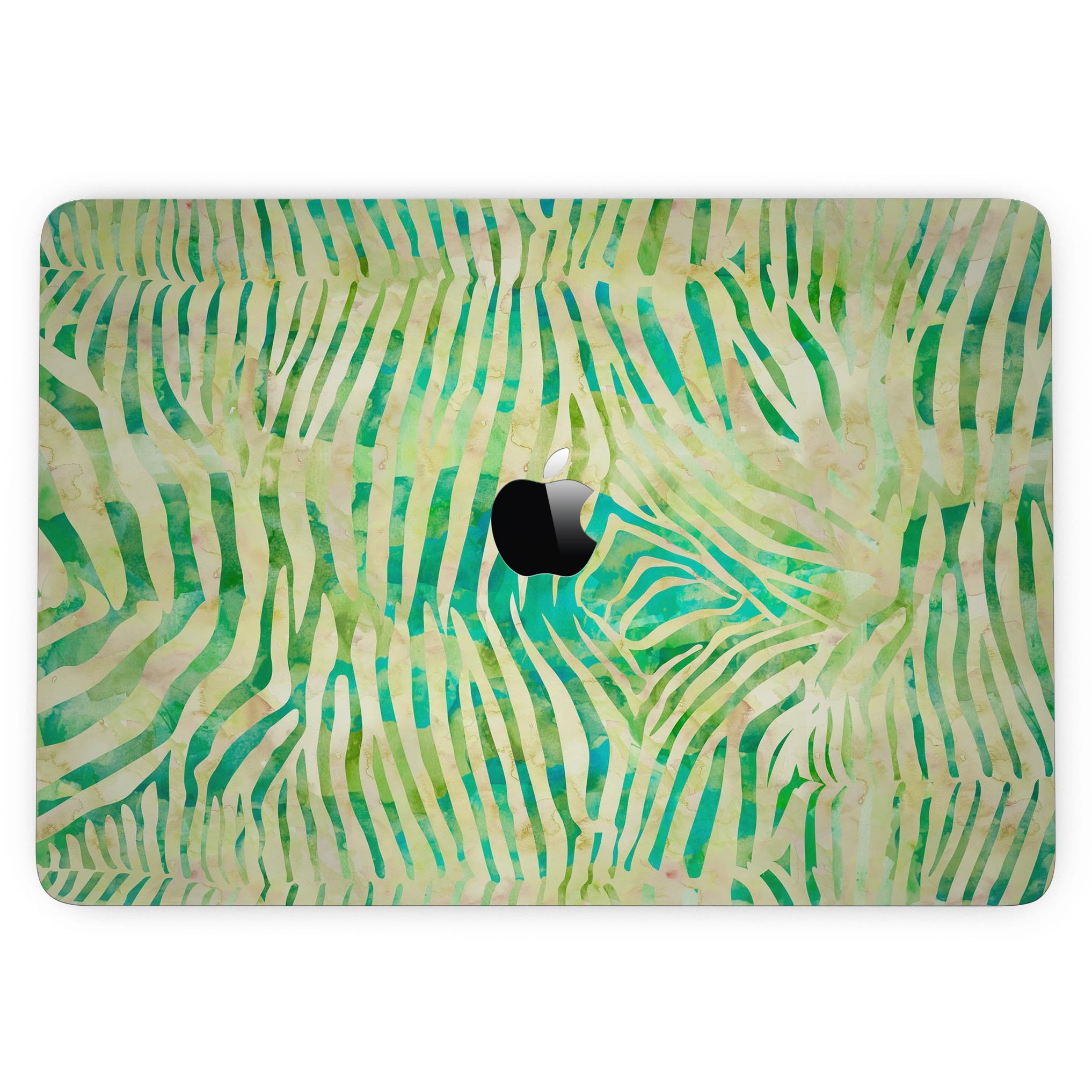 Green Watercolor Zebra Pattern skin for 13" MacBook Pro without Touch Bar, showcasing vibrant colors and unique design.