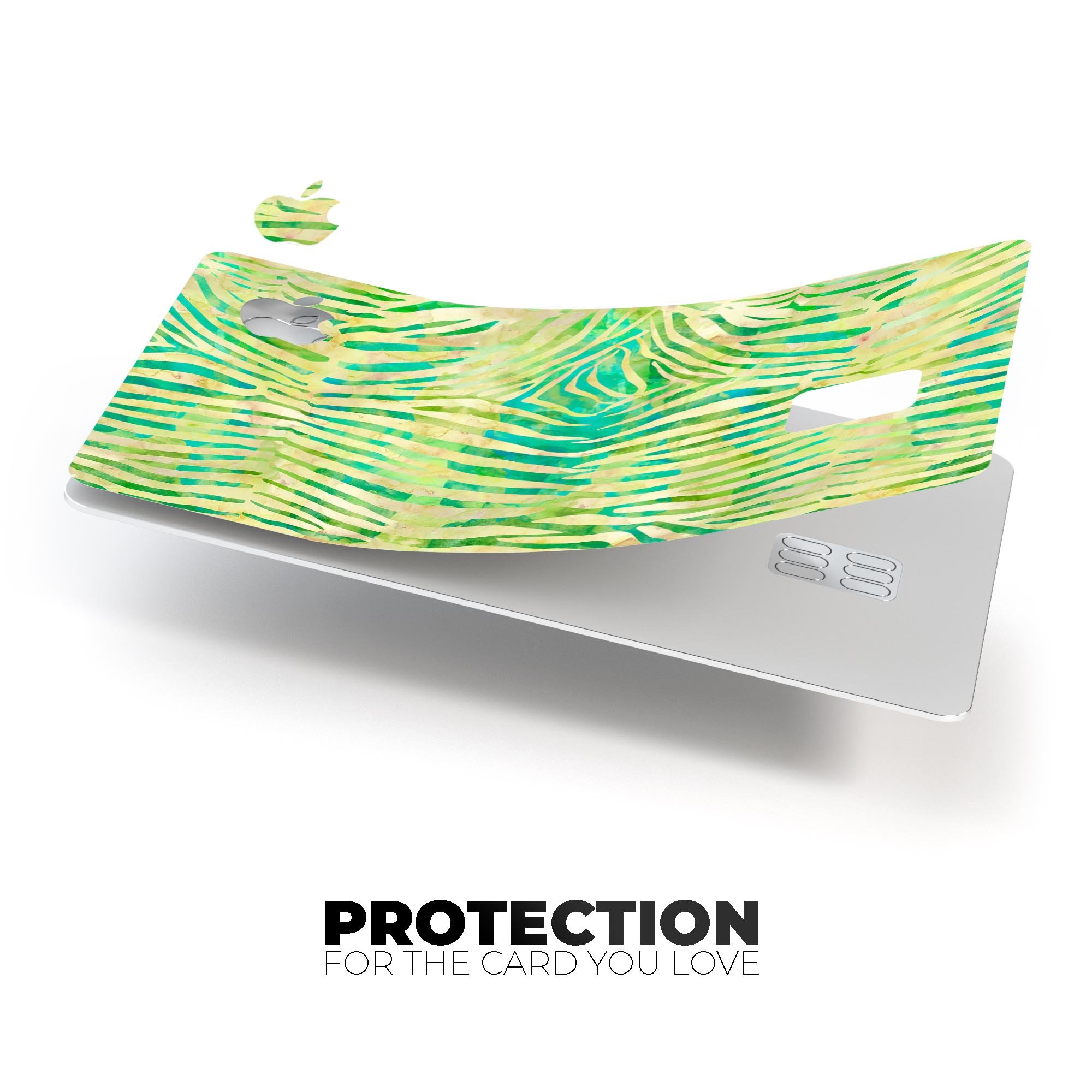 Green Watercolor Zebra Pattern decal skin for Apple Card, showcasing vibrant colors and unique design.