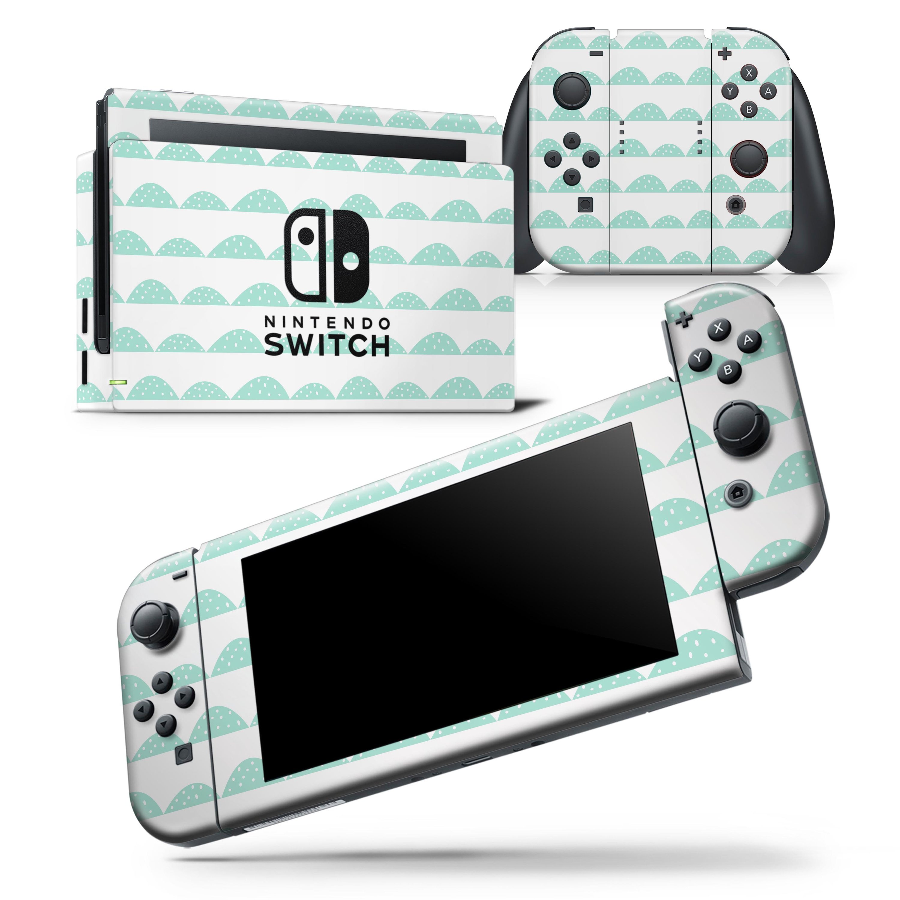 Green Waves skin wrap decal for Nintendo Switch featuring white micro dots, designed for a perfect fit and premium protection.