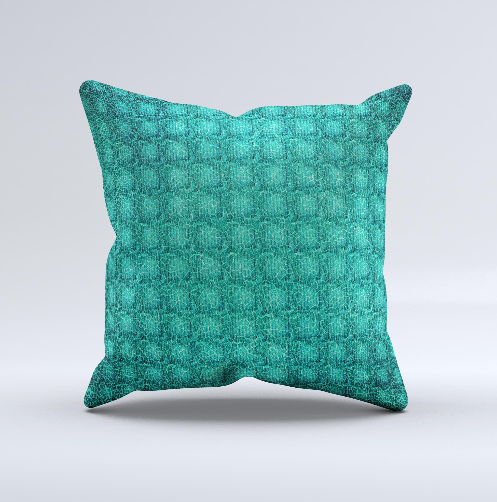 Green wavy abstract pattern decorative throw pillow with a soft fabric cover and plush filling, showcasing a unique handmade design.