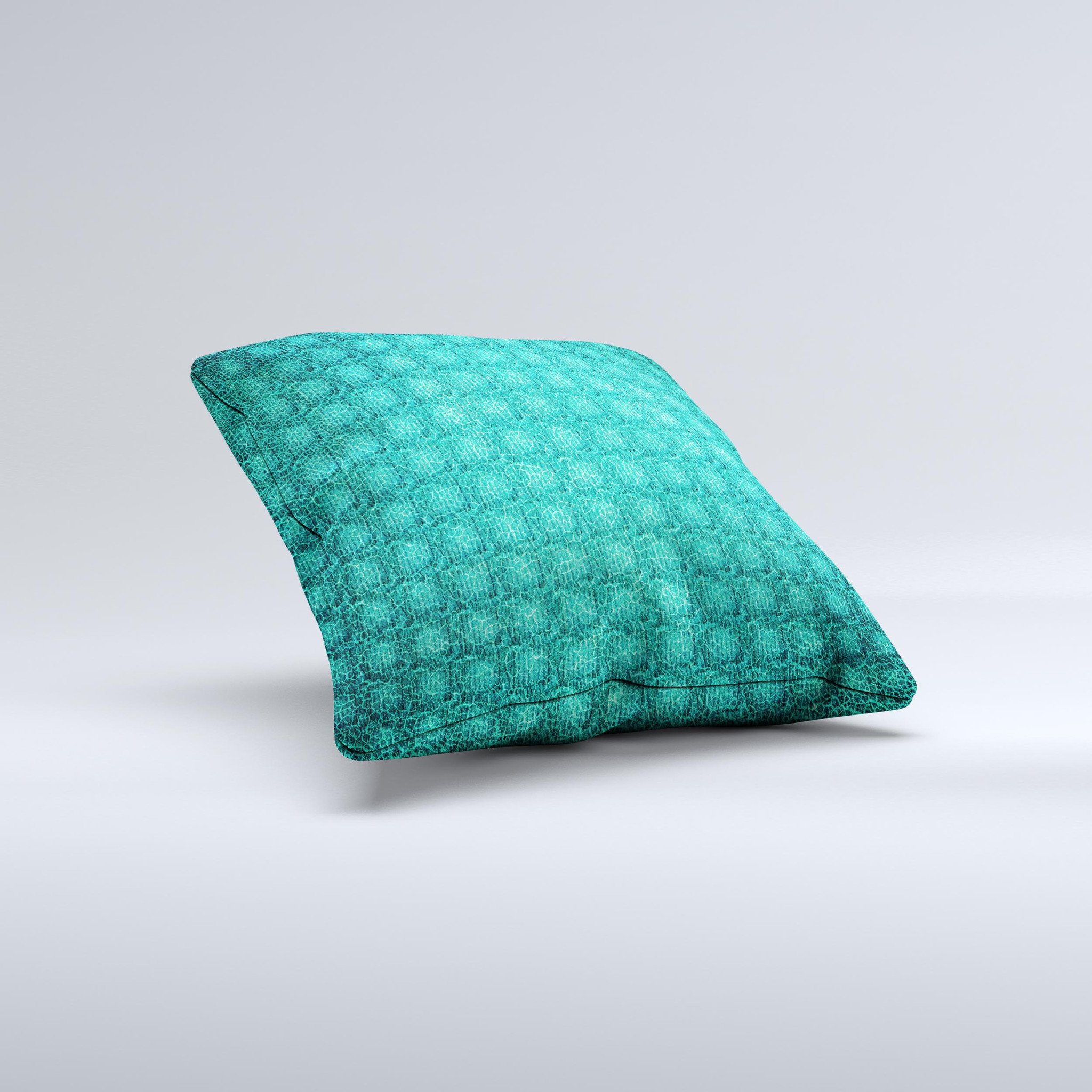 Green wavy abstract pattern decorative throw pillow with a soft fabric cover and plush filling, showcasing a unique handmade design.