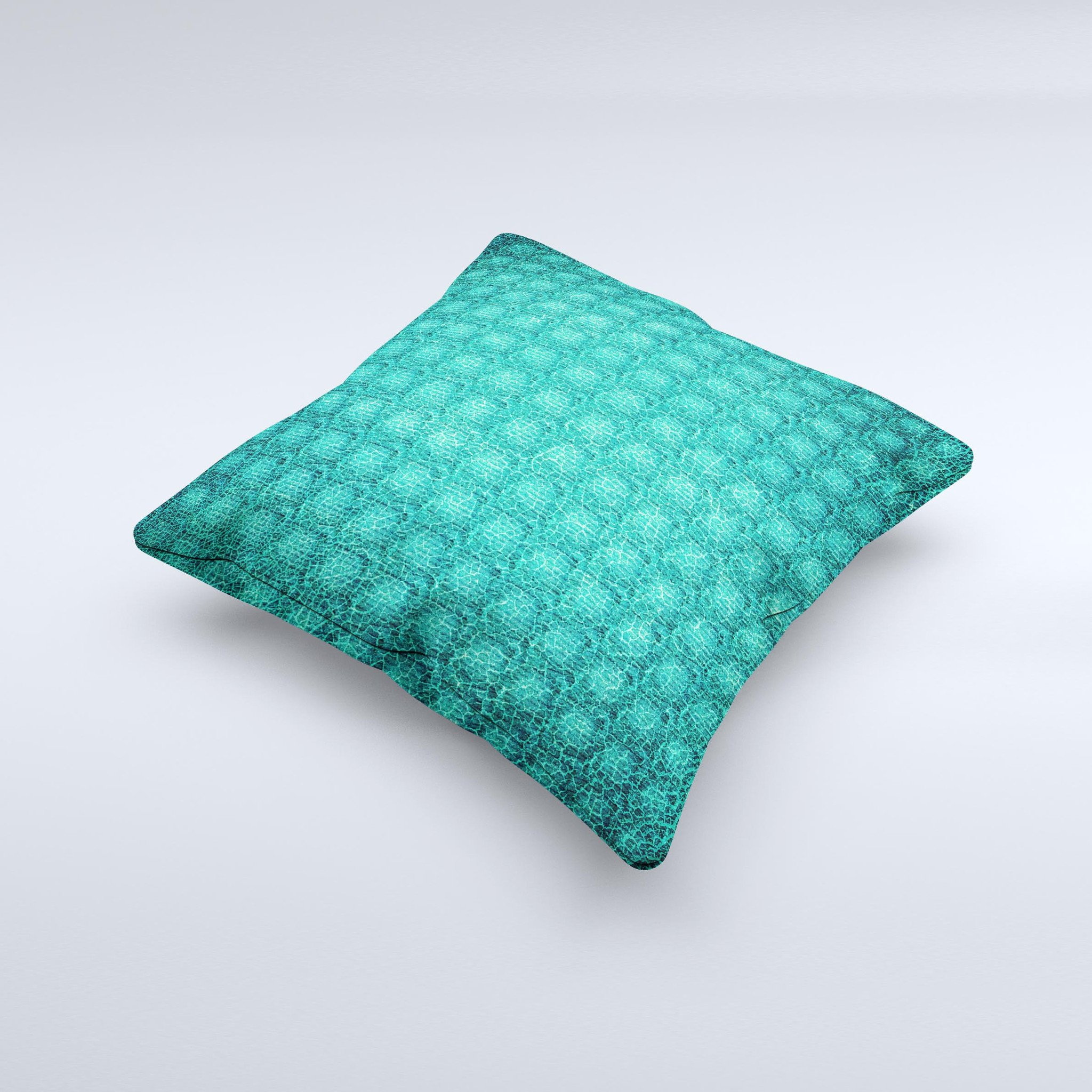 Green wavy abstract pattern decorative throw pillow with a soft fabric cover and plush filling, showcasing a unique handmade design.