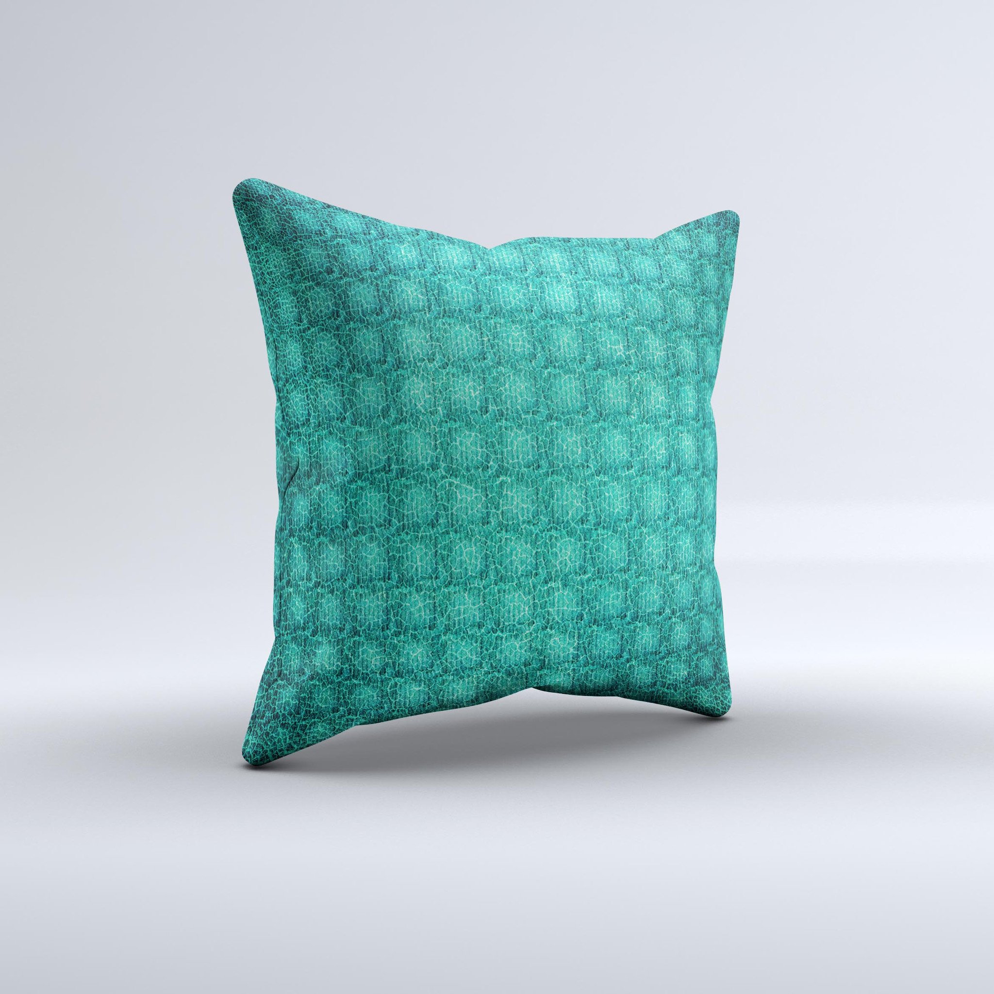 Green wavy abstract pattern decorative throw pillow with a soft fabric cover and plush filling, showcasing a unique handmade design.