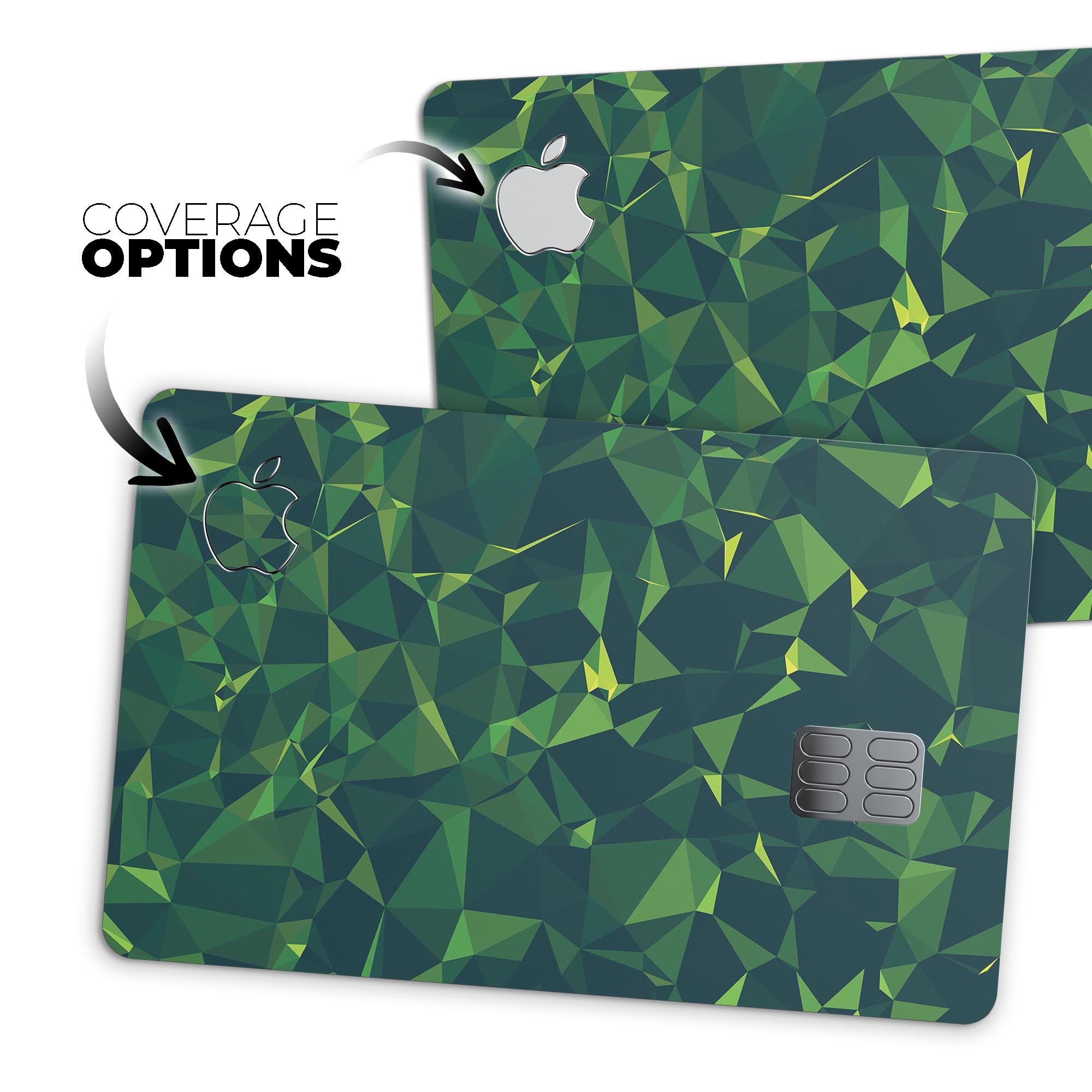 Greenage Geometric V13 decal skin-kit for Apple Card, showcasing premium vinyl design and finishes.