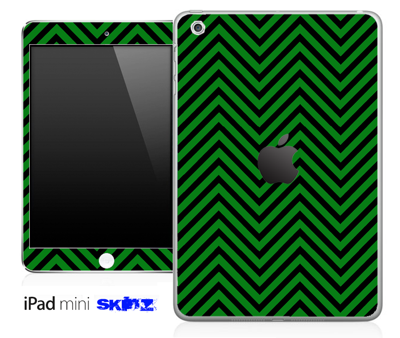 Green and black sharp chevron pattern skin for iPad Mini, showcasing a stylish design that protects the device.