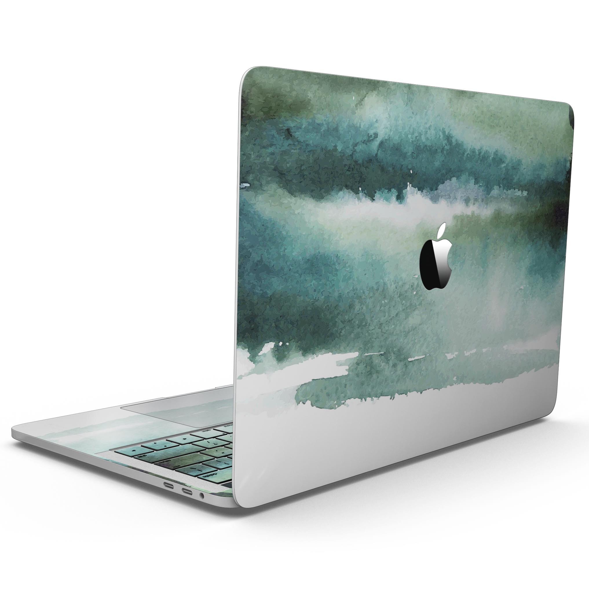 Greenish Watercolor Strokes skin kit for MacBook Pro with Touch Bar, showcasing vibrant colors and artistic design.