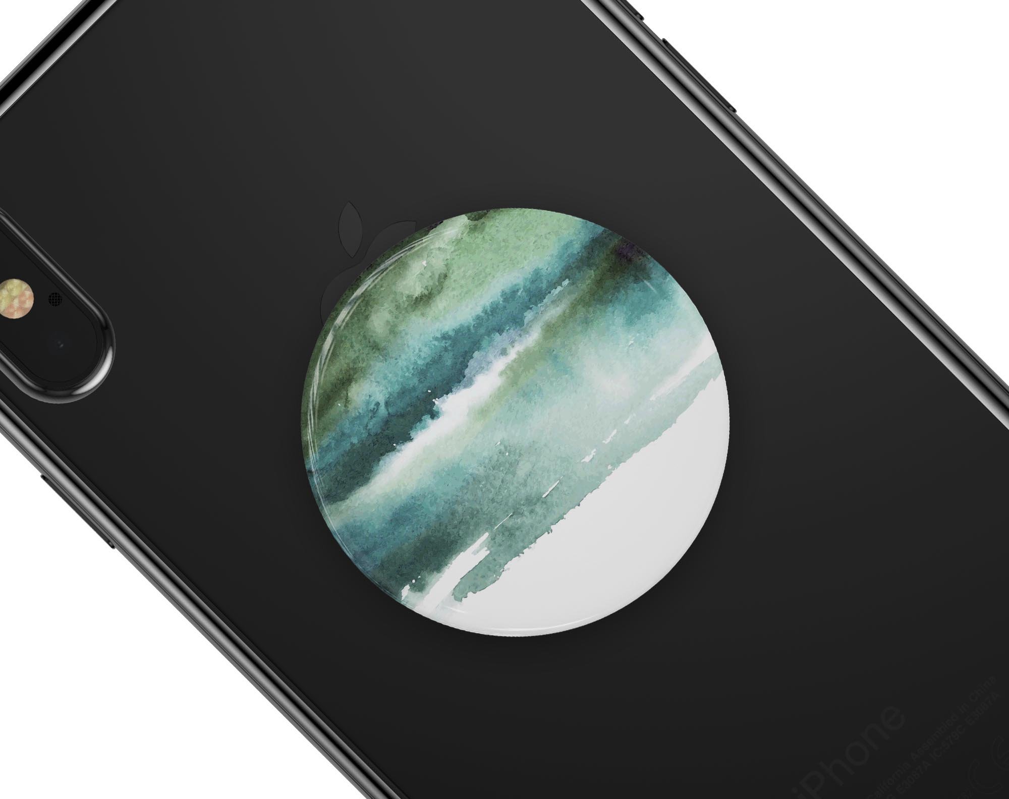 Greenish Watercolor Strokes Skin Kit for PopSockets, featuring vibrant watercolor design on premium vinyl.