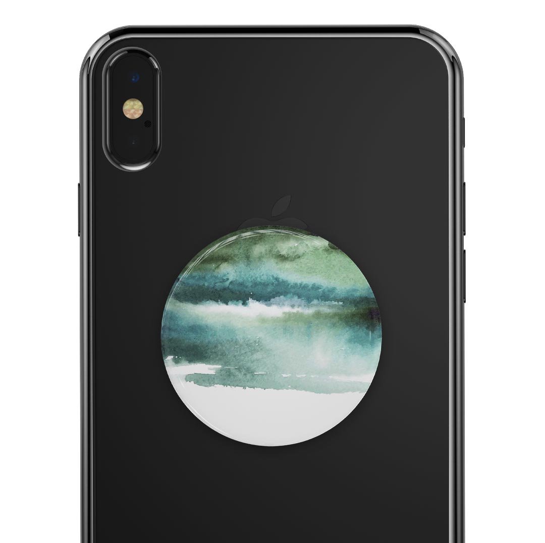 Greenish Watercolor Strokes Skin Kit for PopSockets, featuring vibrant watercolor design on premium vinyl.