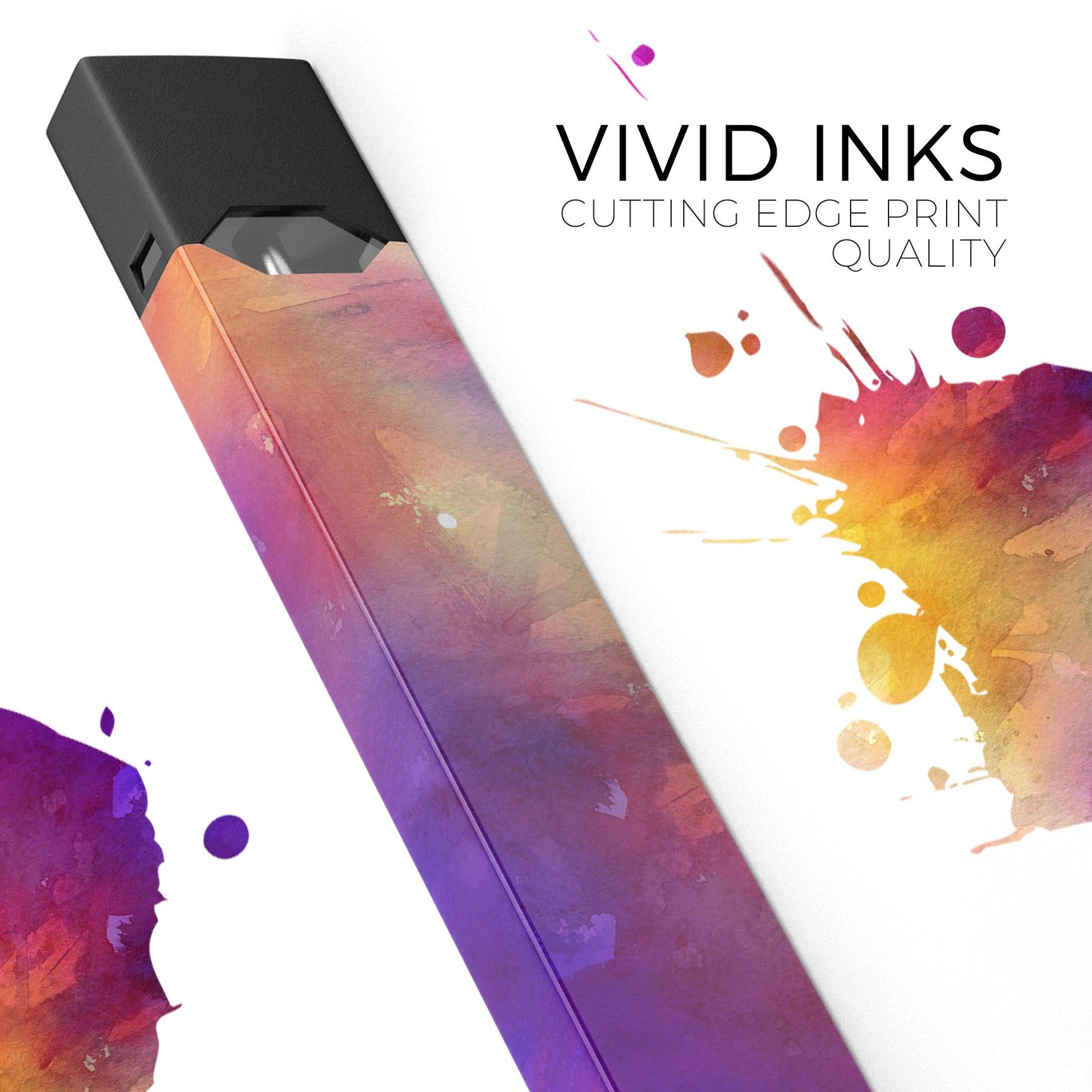 Grunge Absorbed Watercolor Texture skin for JUUL vaping device, showcasing vibrant colors and a protective design.