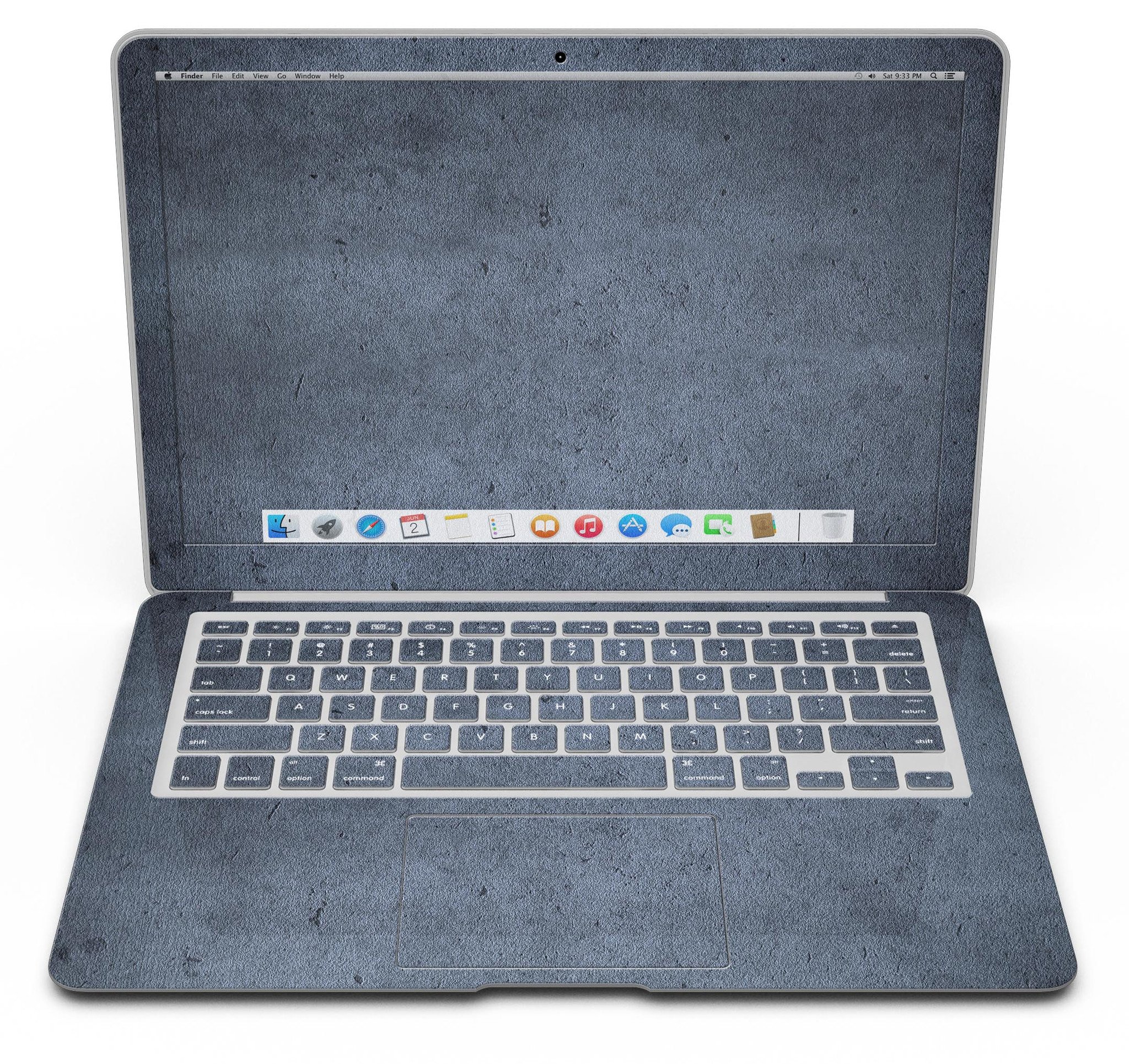 Grunge Blue Concrete Surface skin applied to a MacBook Air, showcasing its stylish design and texture.