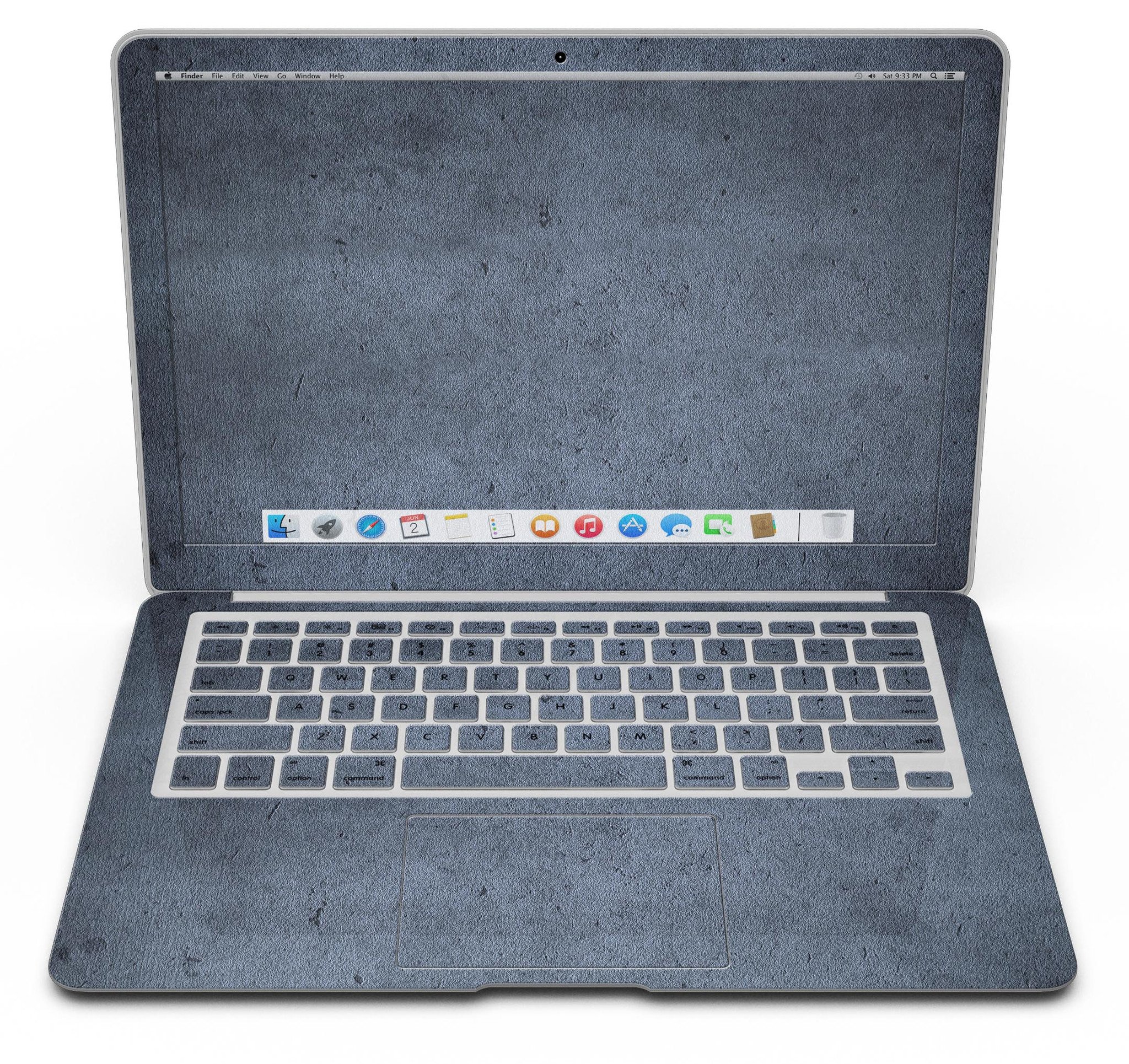 Grunge Blue Concrete Surface skin applied to a MacBook Air, showcasing its stylish design and texture.