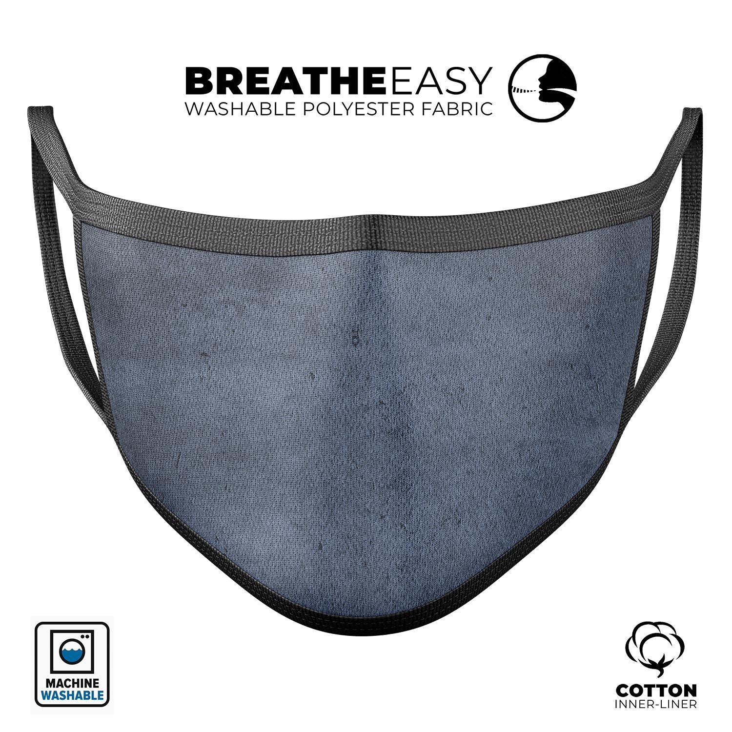 Grunge Blue Concrete Surface mouth cover, showcasing a stylish design with adjustable ear loops, made in the USA for comfort and durability.