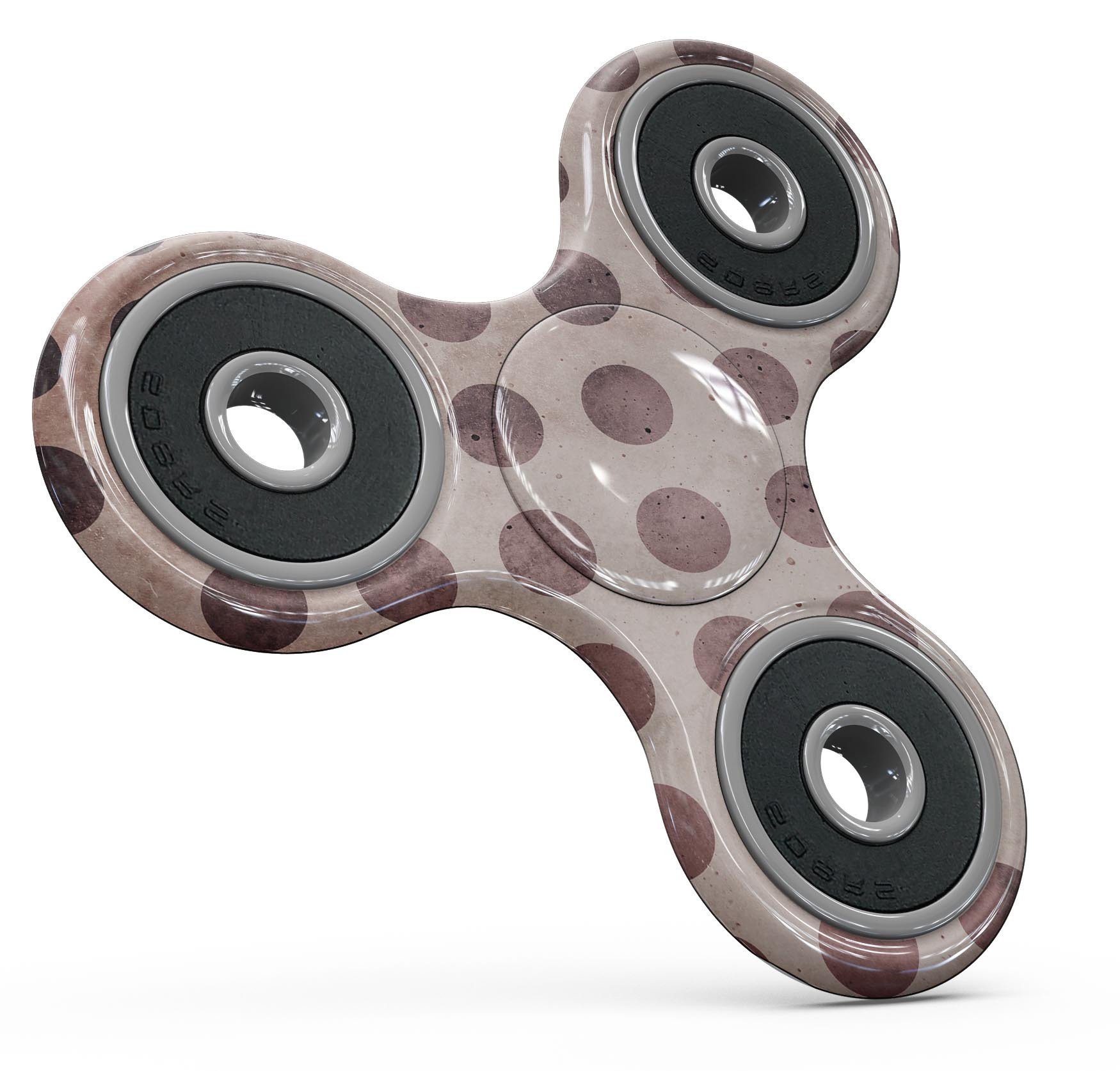 Grunge Brown and Tan Polkadot Pattern Full-Body Fidget Spinner skin showcasing a stylish design with polkadots on a durable vinyl material.