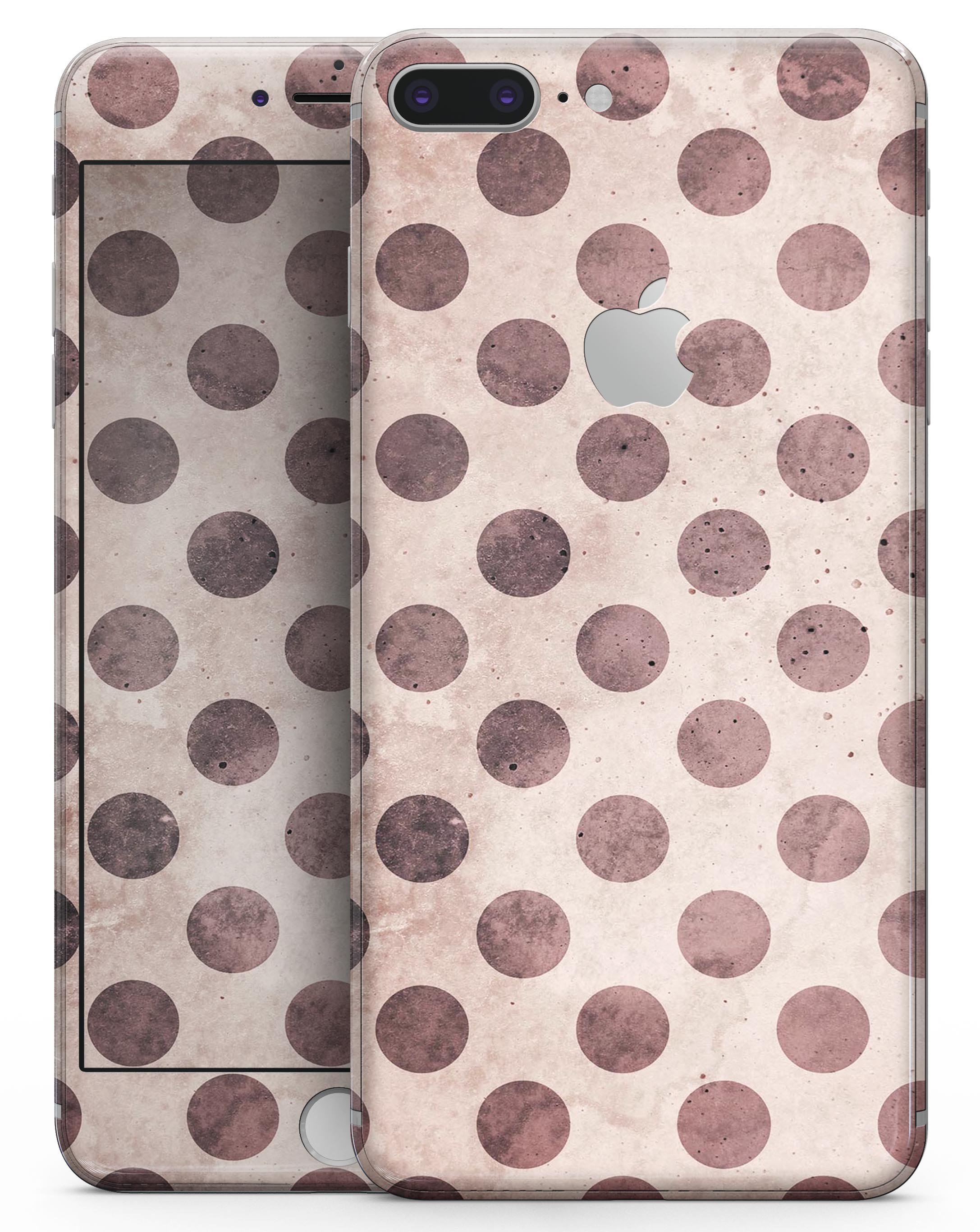 Grunge Brown and Tan Polkadot Pattern Skin-kit for iPhone 8 and 8 Plus, showcasing a stylish design with polkadots.