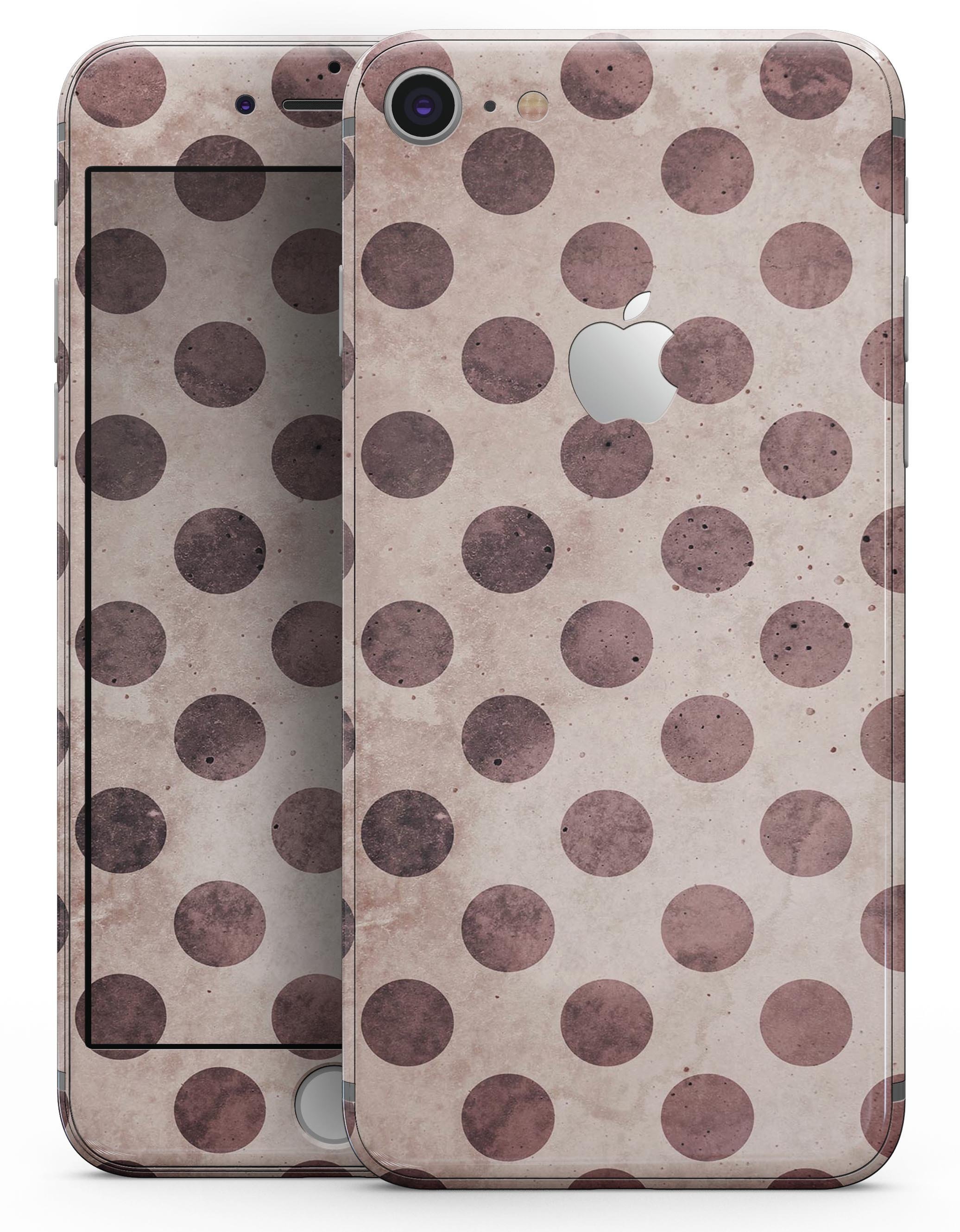 Grunge Brown and Tan Polkadot Pattern Skin-kit for iPhone 8 and 8 Plus, showcasing a stylish design with polkadots.