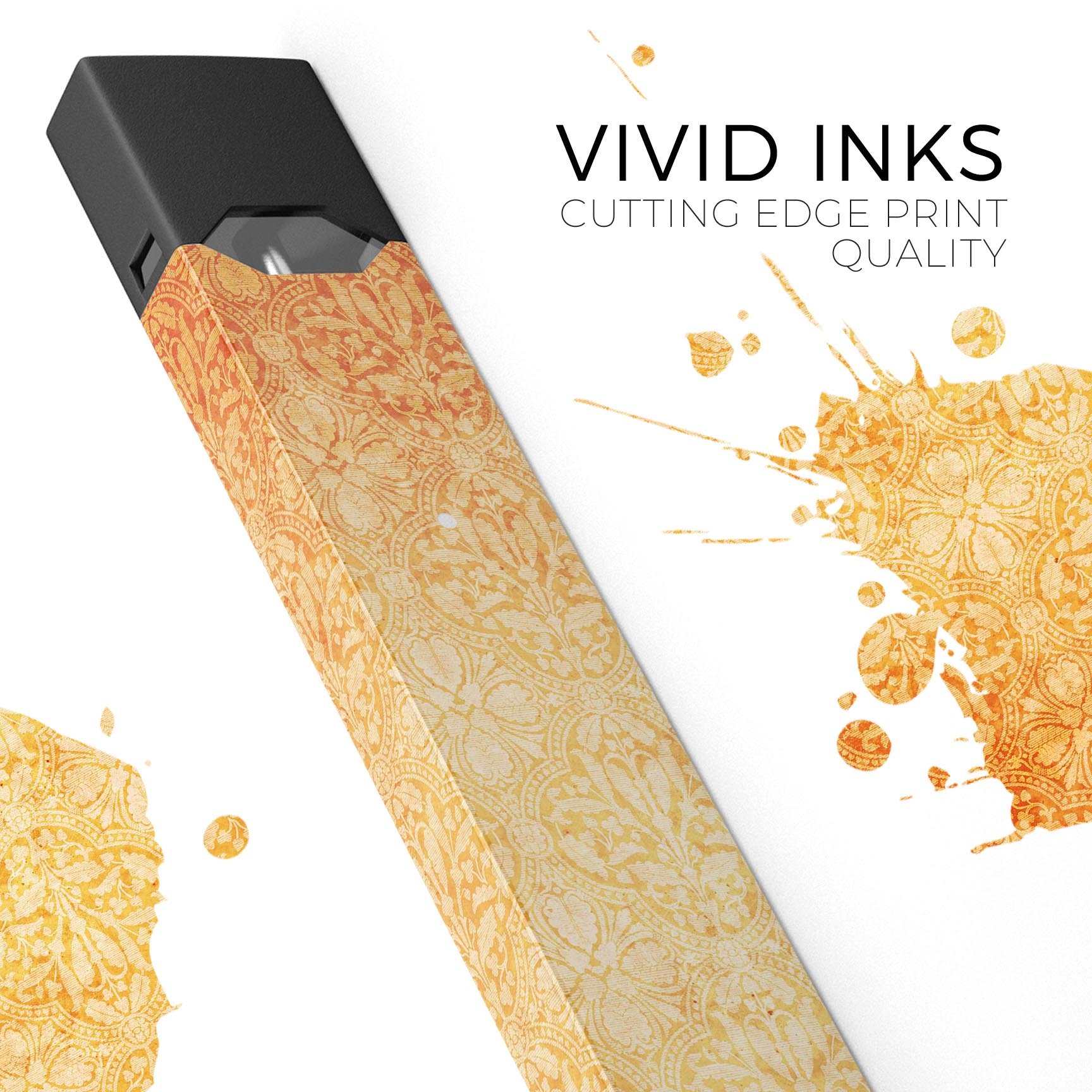 Grunge Coral Damask Pattern skin-wrap for JUUL vaping device, showcasing vibrant colors and intricate design.