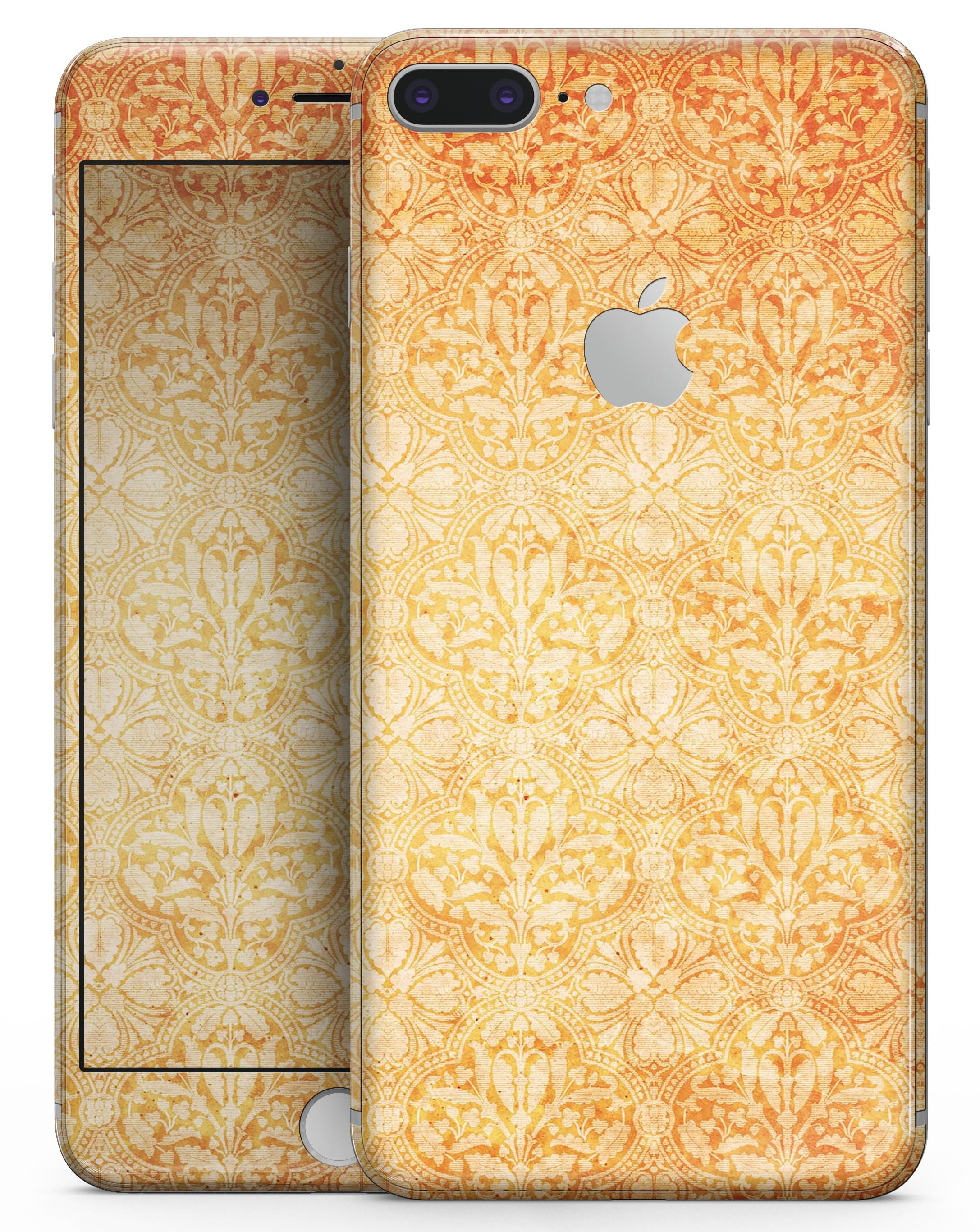 Grunge Coral Damask Pattern skin for iPhone 8 and 8 Plus, showcasing vibrant colors and intricate design.