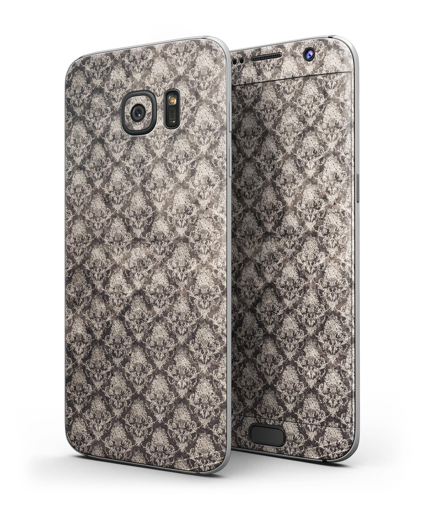 Grunge Decayed Damask Pattern skin for Samsung Galaxy S7/S7 Edge, showcasing intricate design and premium vinyl material.