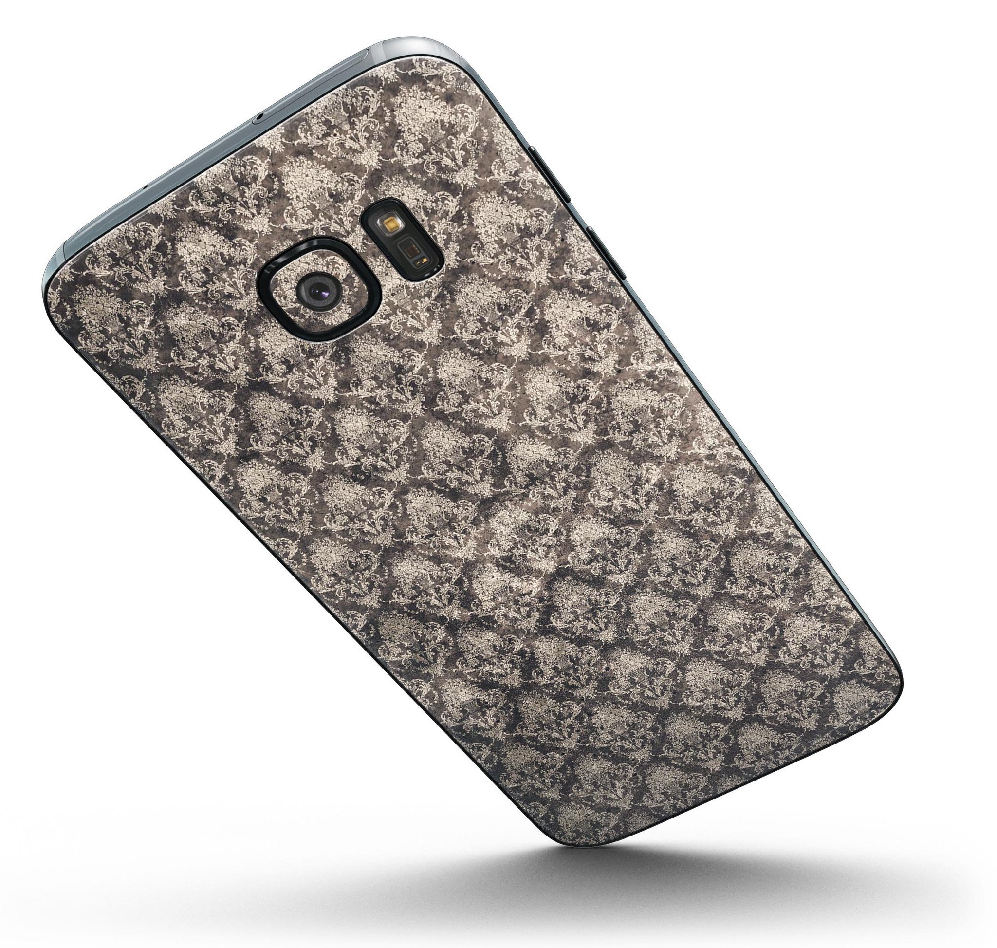 Grunge Decayed Damask Pattern skin for Samsung Galaxy S7/S7 Edge, showcasing intricate design and premium vinyl material.