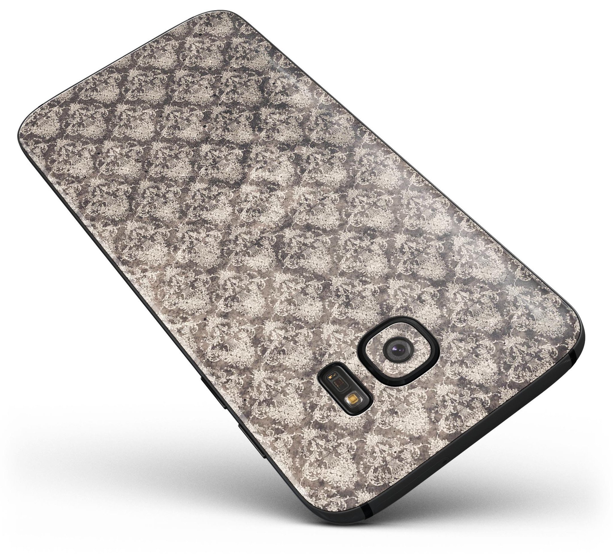 Grunge Decayed Damask Pattern skin for Samsung Galaxy S7/S7 Edge, showcasing intricate design and premium vinyl material.