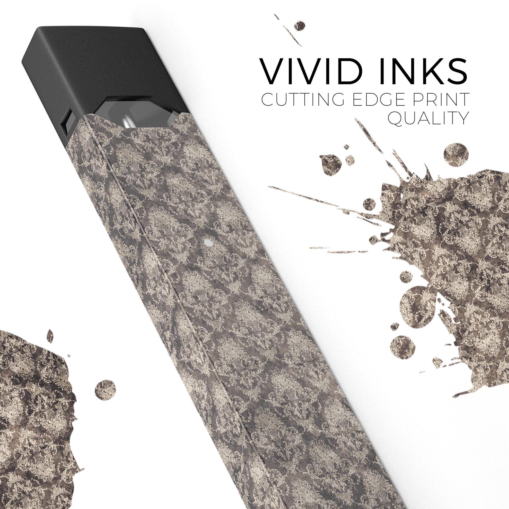 Grunge Decayed Damask Pattern skin-wrap for JUUL vaping device, showcasing intricate design and premium quality.