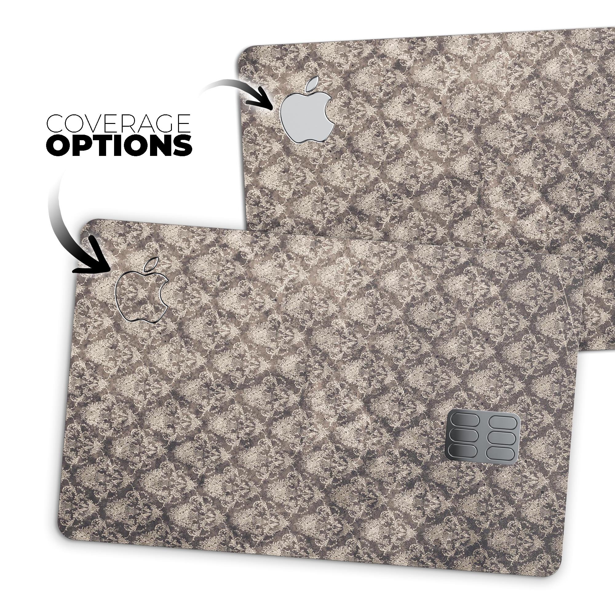 Grunge Decayed Damask Pattern skin decal for Apple Card, showcasing its unique design and premium quality.