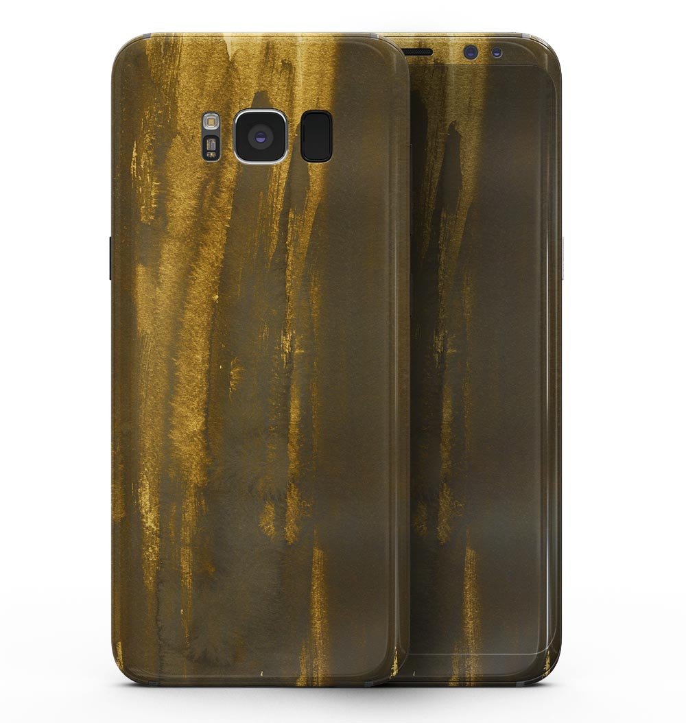 Grunge Gold and Brown Stripes skin for Samsung Galaxy S8, showcasing its stylish design and premium vinyl material.