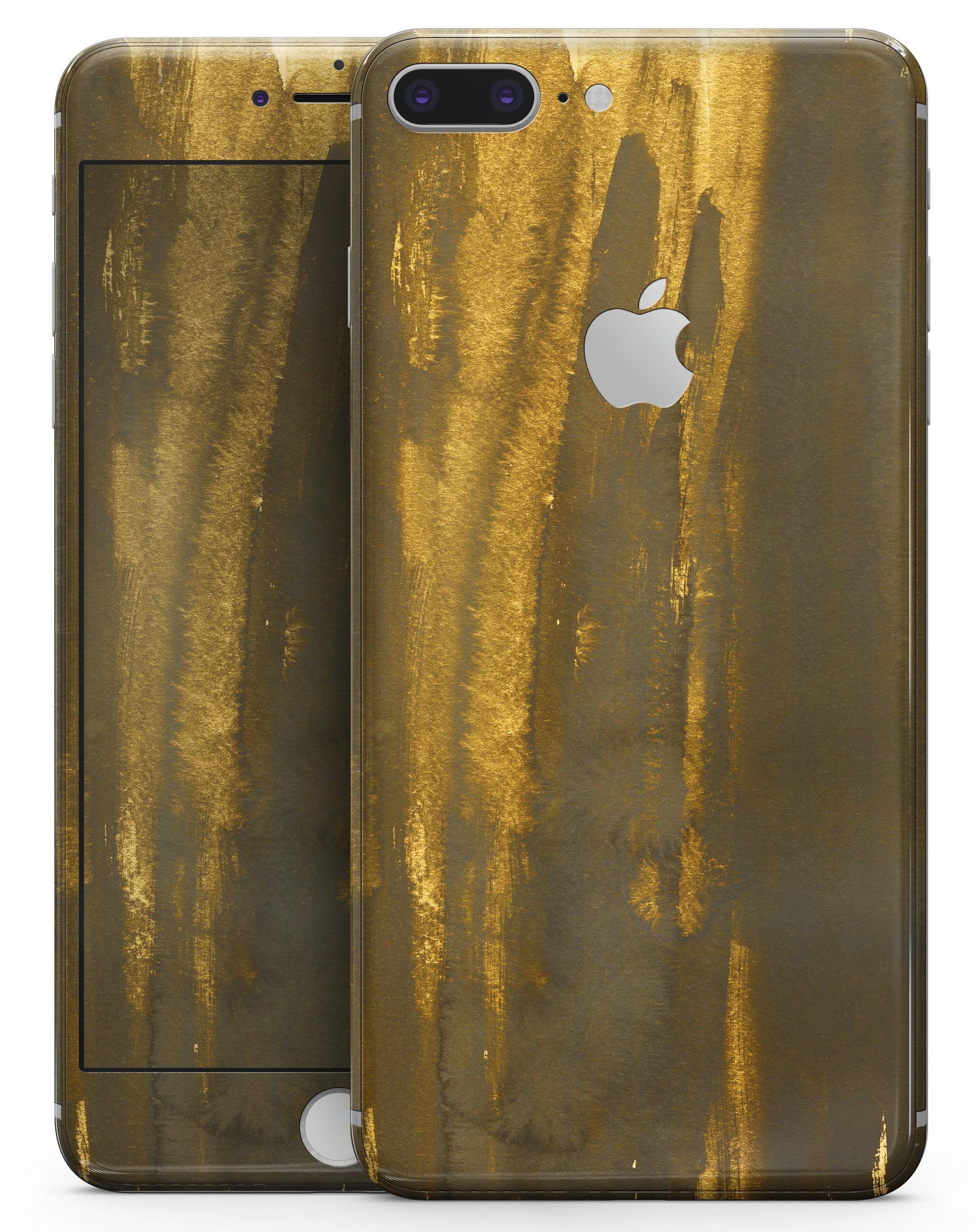 Grunge Gold and Brown Stripes Skin-Kit for iPhone 8 and 8 Plus, showcasing stylish design and premium vinyl material.