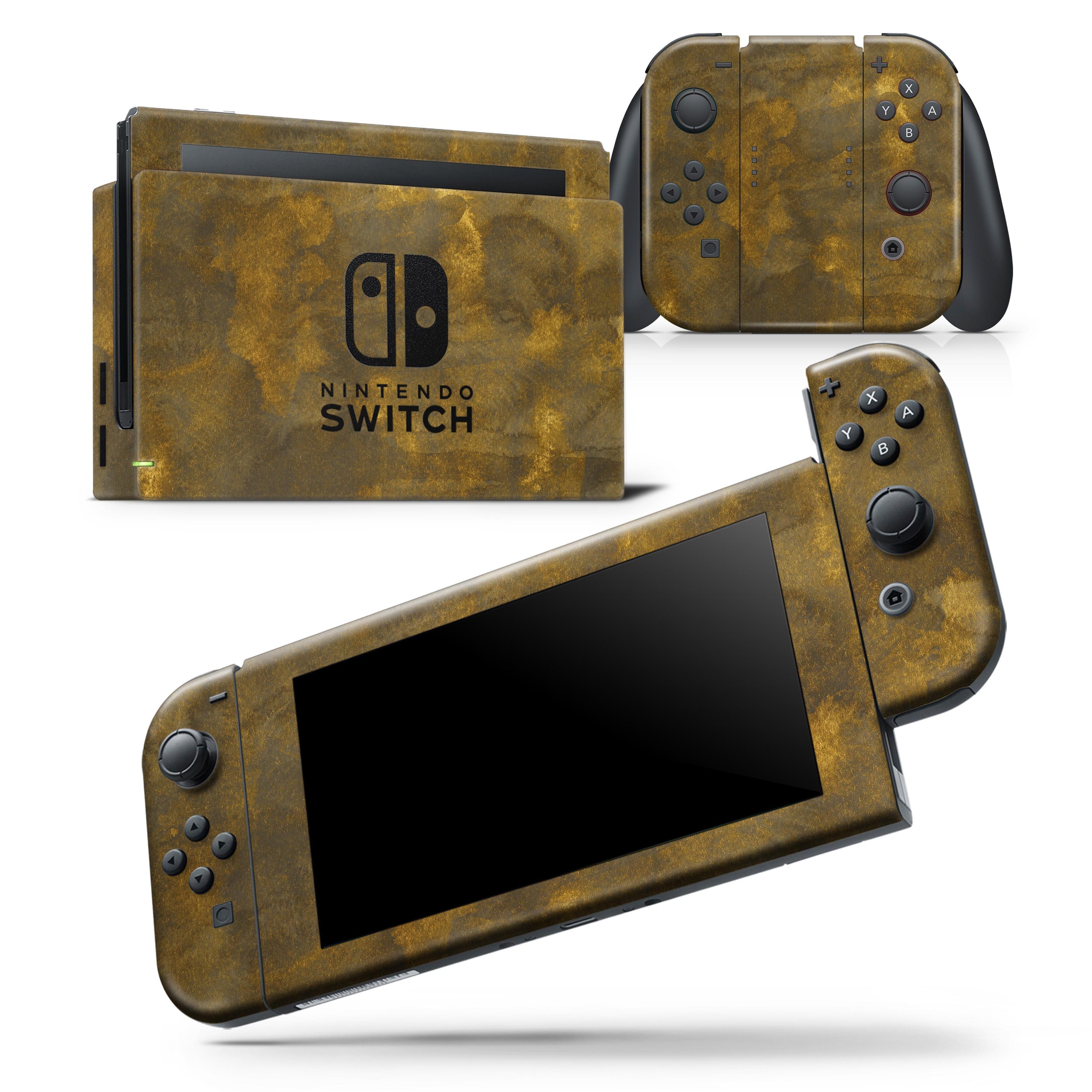 Grunge Golden Watercolor skin wrap decal for Nintendo Switch Lite, showcasing vibrant colors and a unique design.