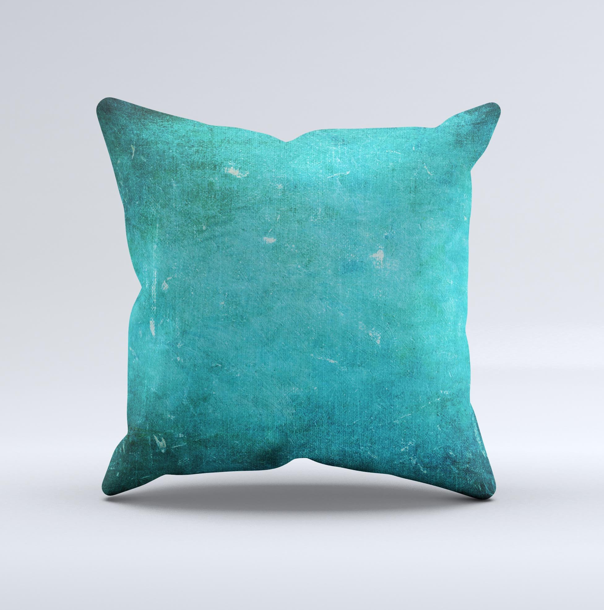 Grunge green textured decorative throw pillow with unique ink-fuzed design, handcrafted in Virginia, showcasing a luxurious high thread count fabric.