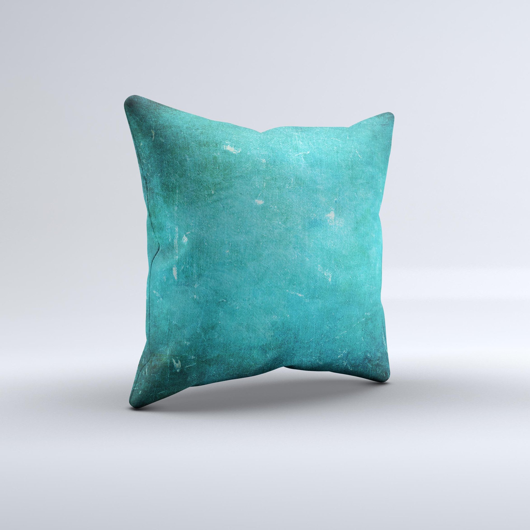 Grunge green textured decorative throw pillow with unique ink-fuzed design, handcrafted in Virginia, showcasing a luxurious high thread count fabric.