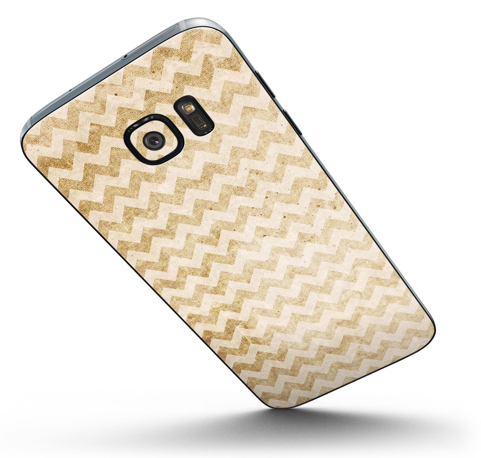 Grunge Mustard Yellow Chevron skin kit for Samsung Galaxy S7/S7 Edge, showcasing vibrant design and premium vinyl material.