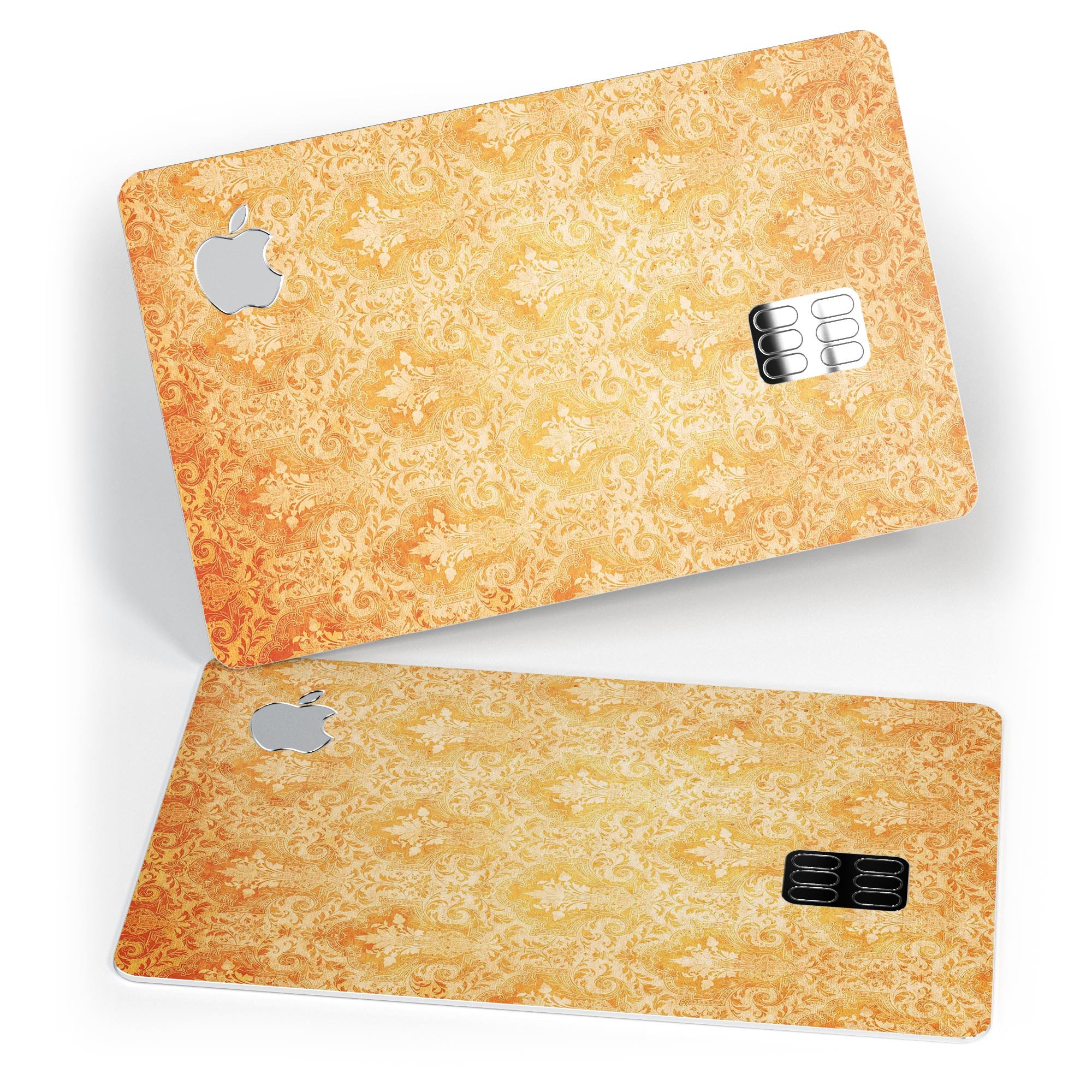 Grunge Orange Damask Pattern skin decal for Apple Card, showcasing vibrant colors and intricate design.