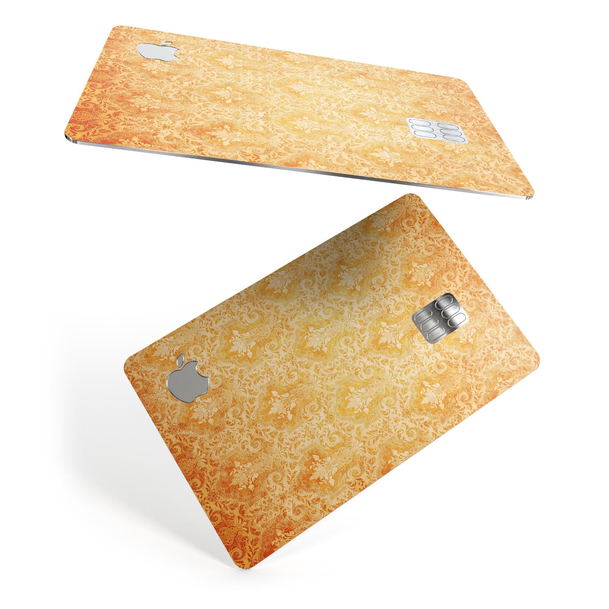 Grunge Orange Damask Pattern skin decal for Apple Card, showcasing vibrant colors and intricate design.