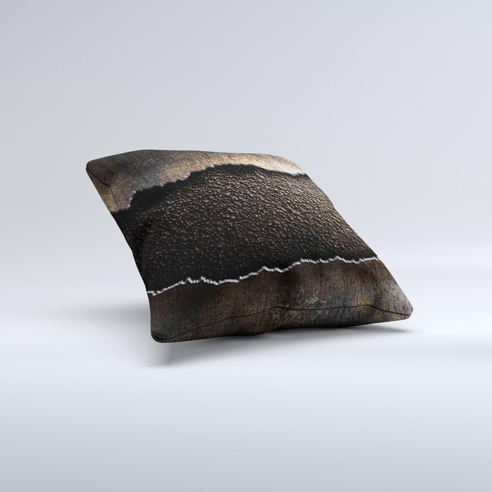 Grunge Ripped Metal Decorative Throw Pillow with unique bevel ink-fuzed design, showcasing a handcrafted appearance and high-quality fabric.