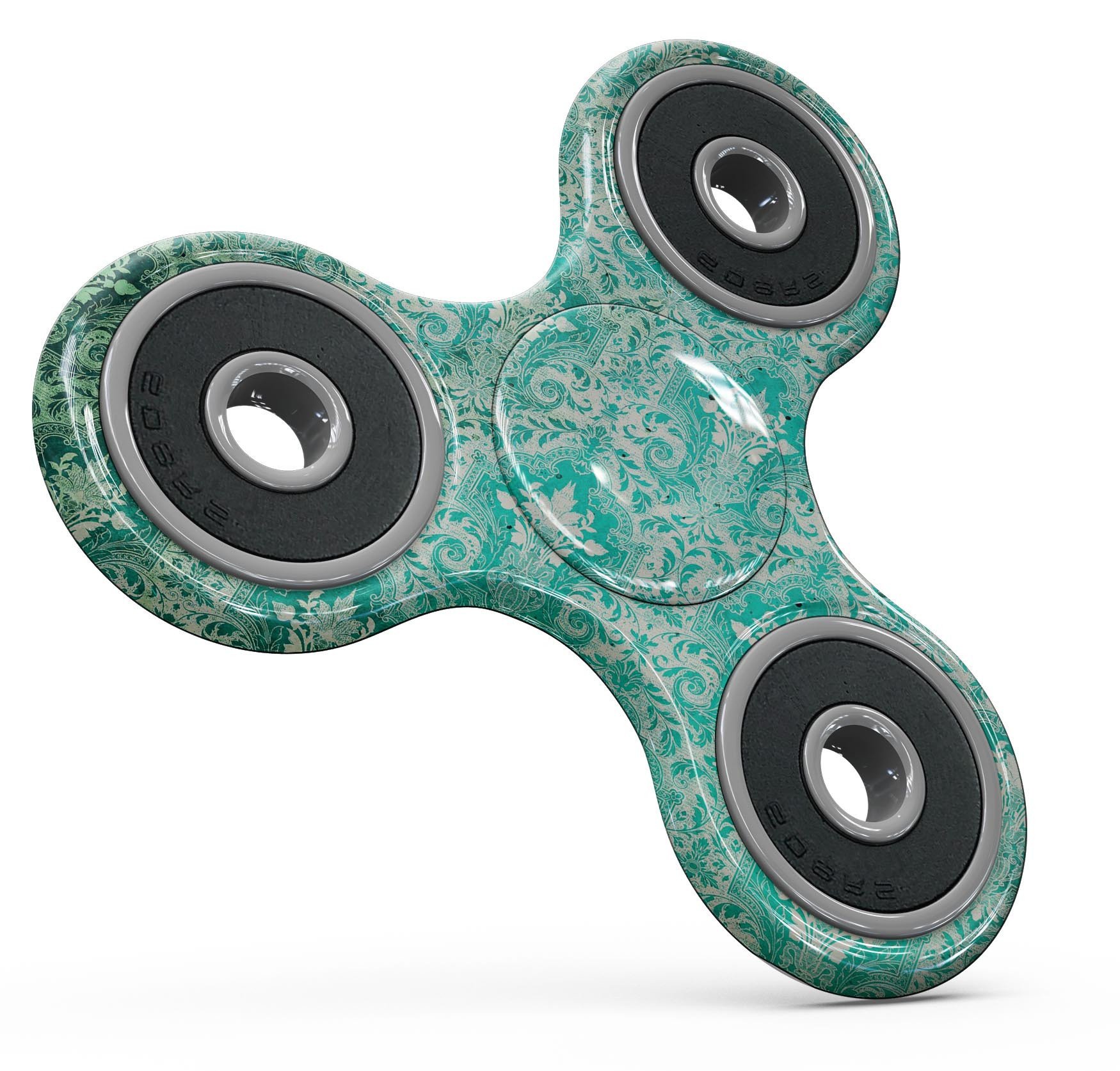 Grunge Teal Damask Pattern Full-Body Skin-Kit for fidget spinner, showcasing a stylish design and durable vinyl material.