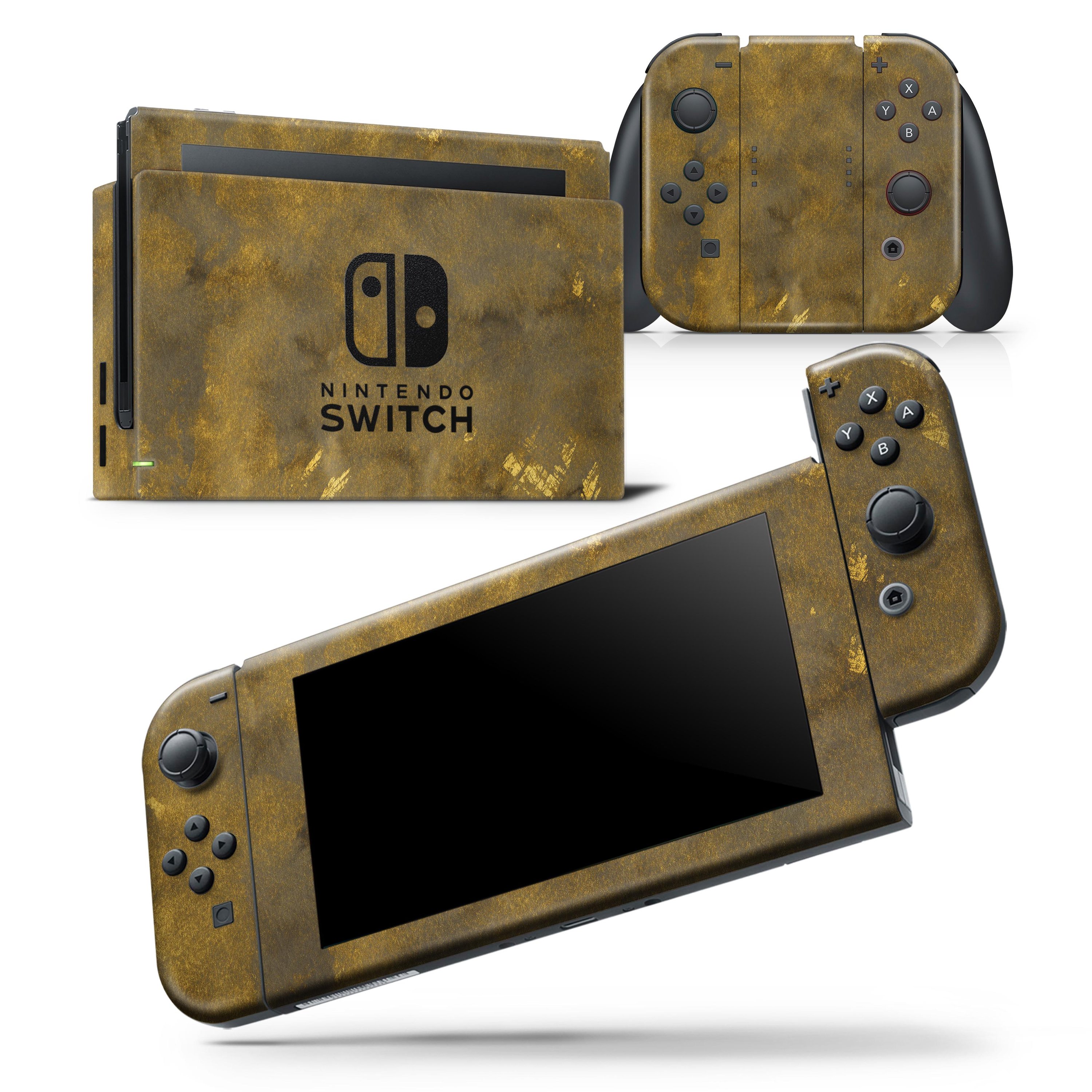 Grunge Watercolor skin wrap decal for Nintendo Switch featuring golden specks, showcasing vibrant colors and a stylish design.